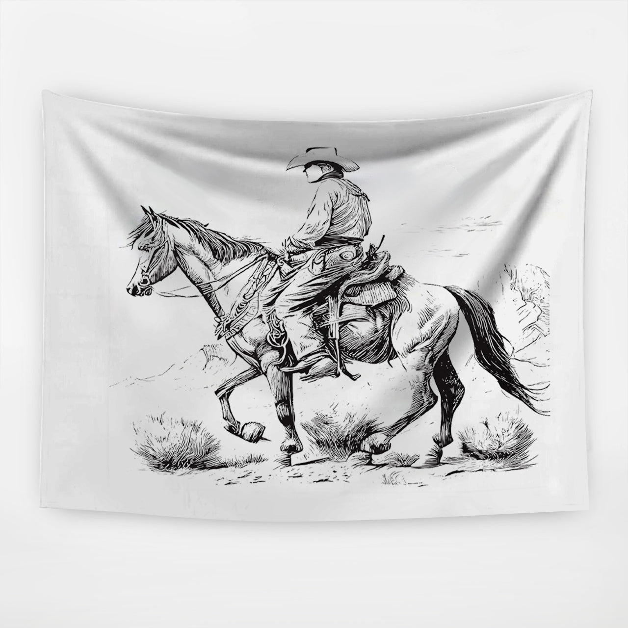Cowboy Sketch Portrait Tapestry