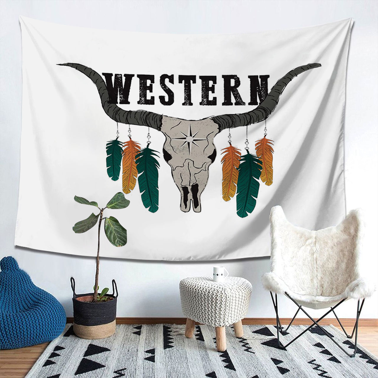 Western Indian Bull Head Tapestry
