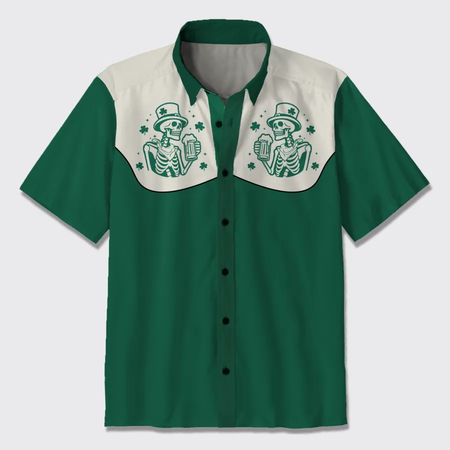 St. Patrick's Skeleton Cowboy Button Up Shirts