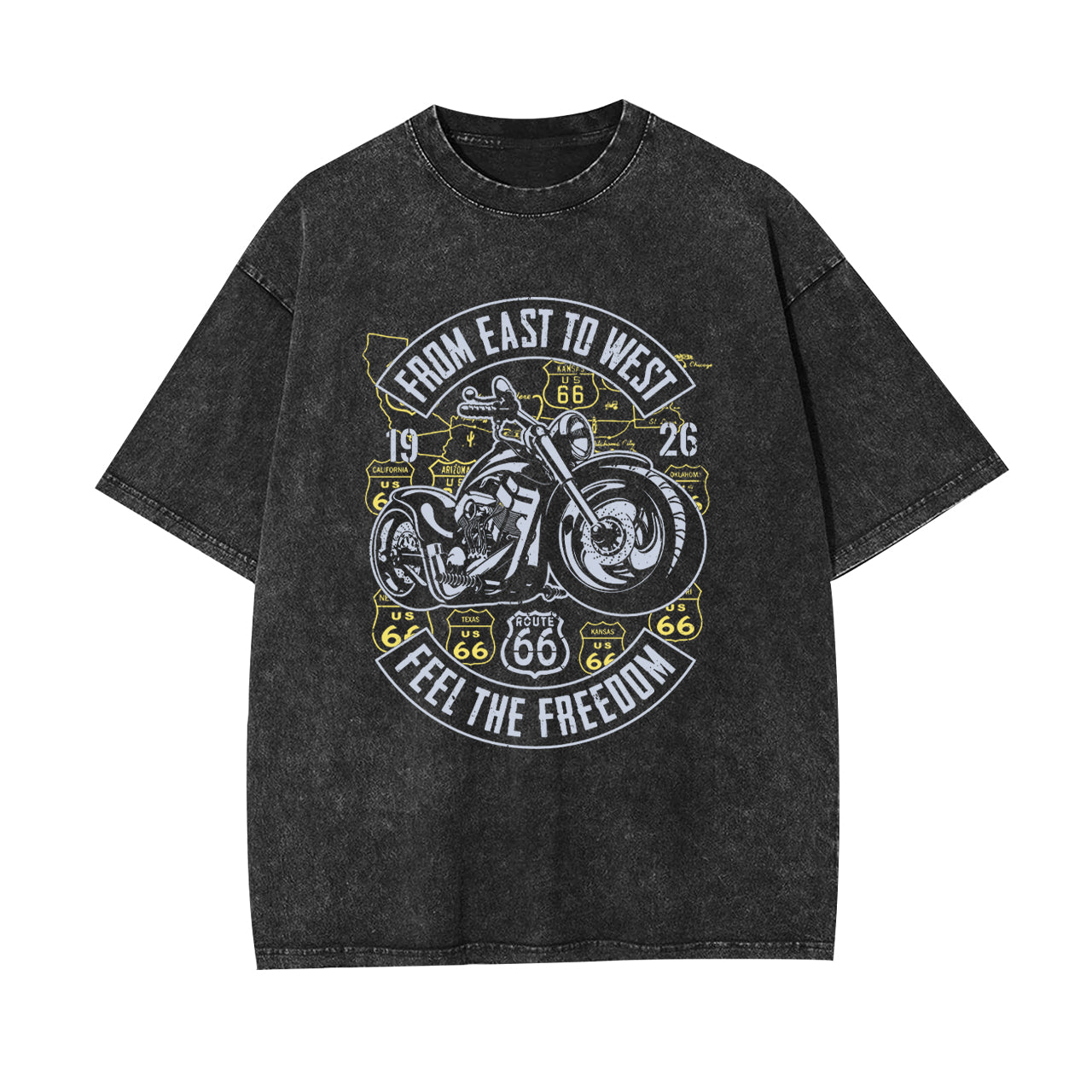 Route 66 From East To West Biker Garment-dye Tees