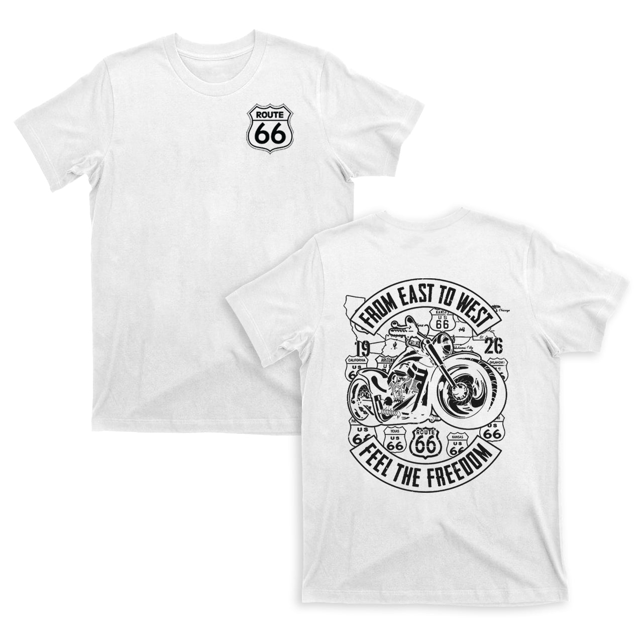Route 66 From East To West Biker T-Shirts