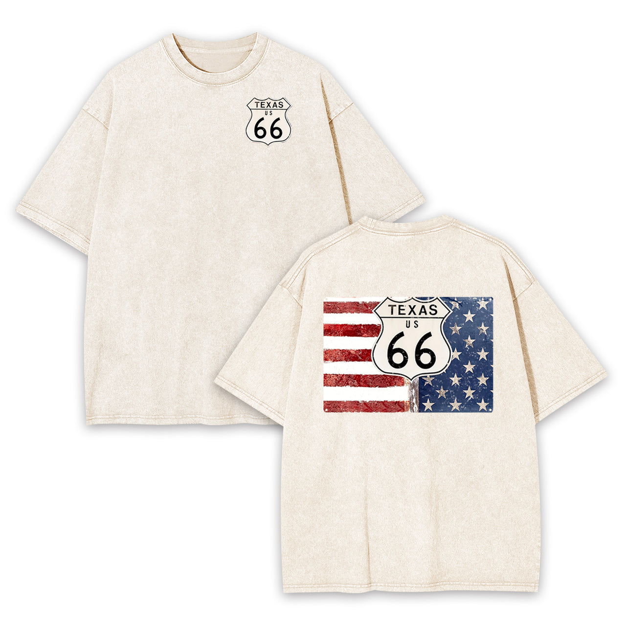 Route 66 Texas With American Flag Garment-dye Tees