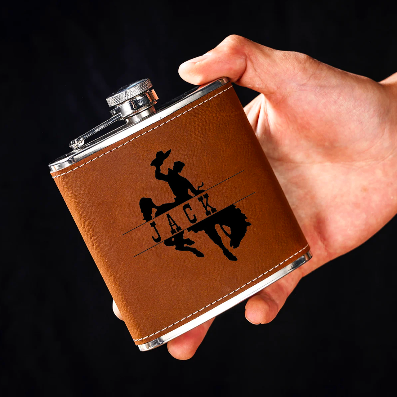 Personalized Name Engraved Leather Retro Cowboy Flask