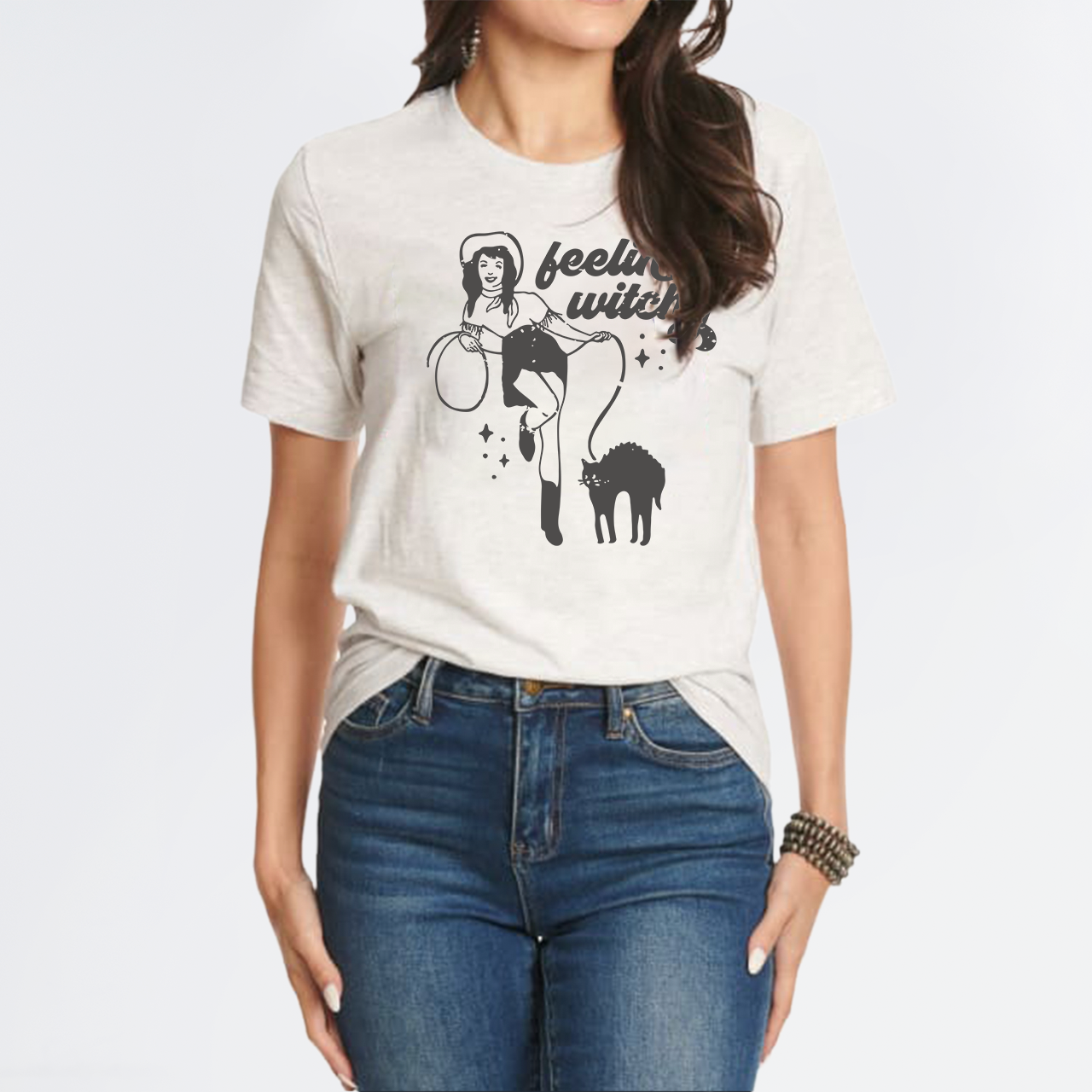 Feeling Witchy Cowgirl Cat Halloween T-Shirts