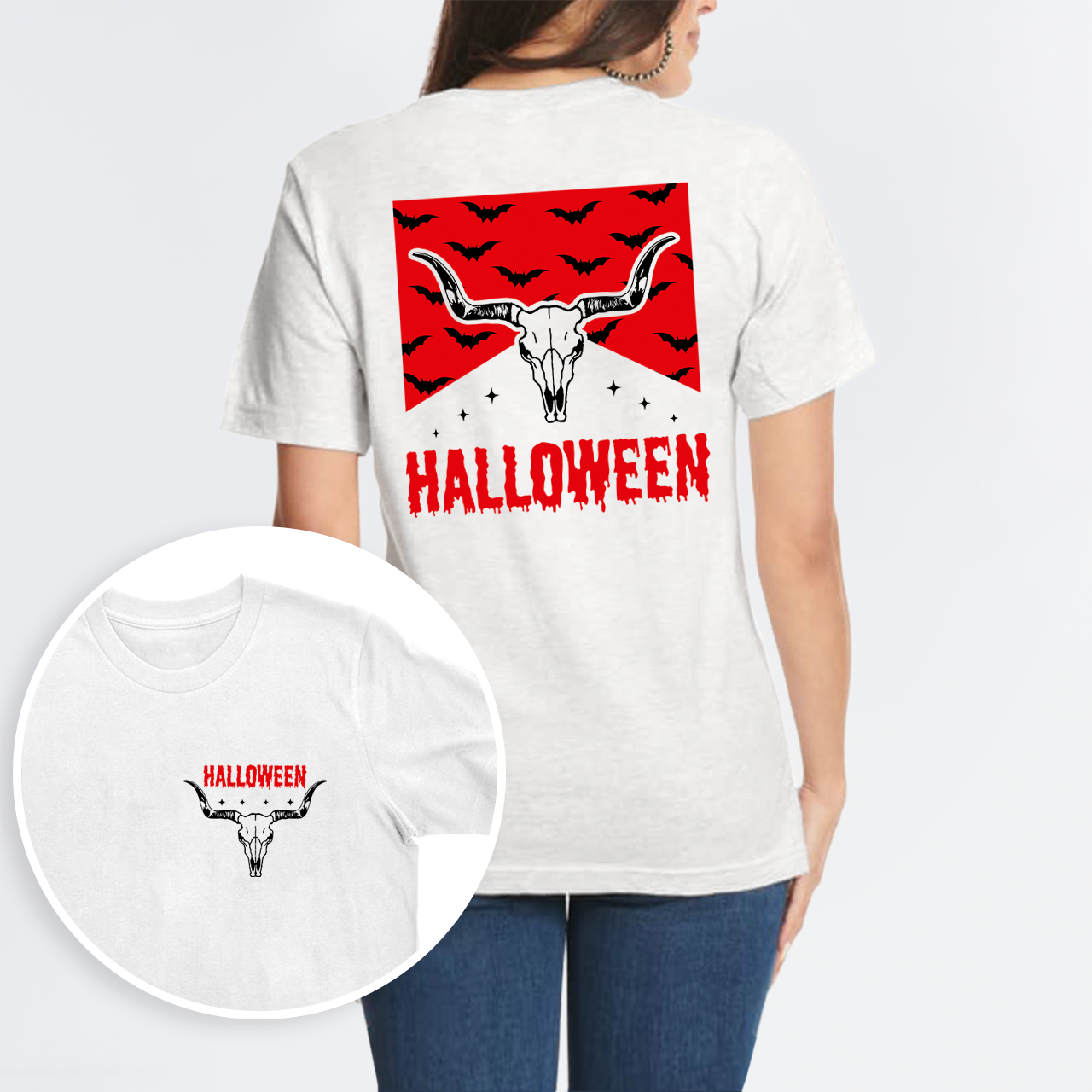 Halloween bat Cowboy double sided printing T-Shirts