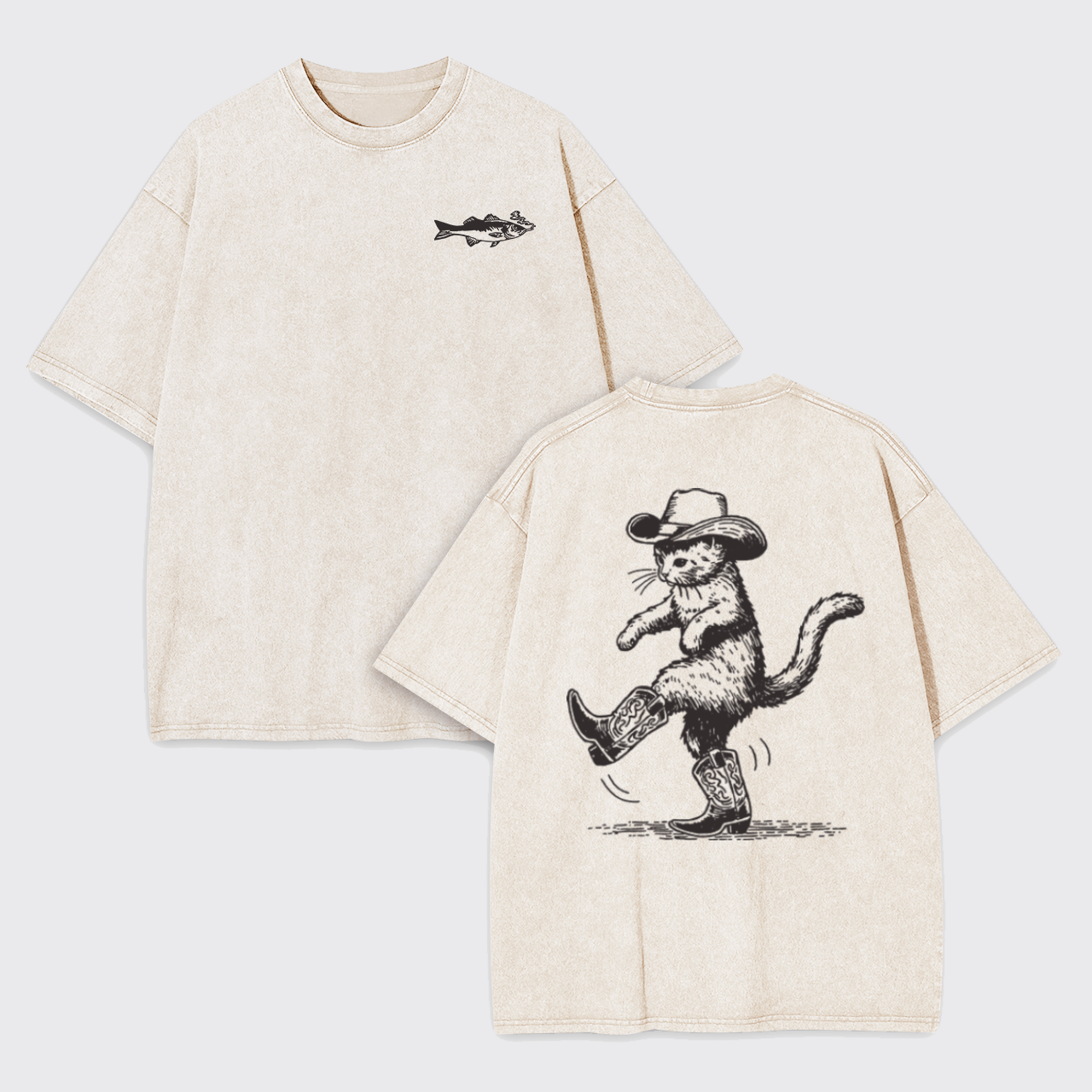 Cowboy Cat Looking for Fish Garment-dye Tees