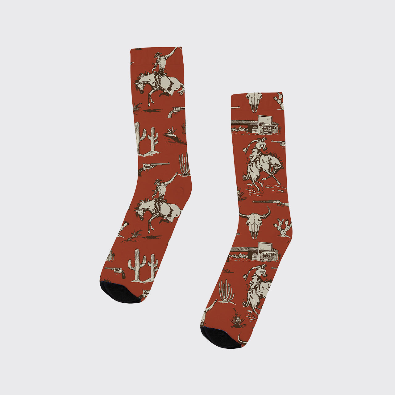 Cowboy Cactus Shotgun Pattern Printed Cotton Socks