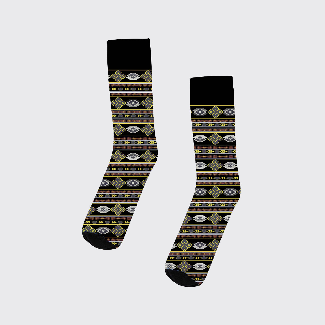 Black And Yellow Pattern Printed Cotton Socks