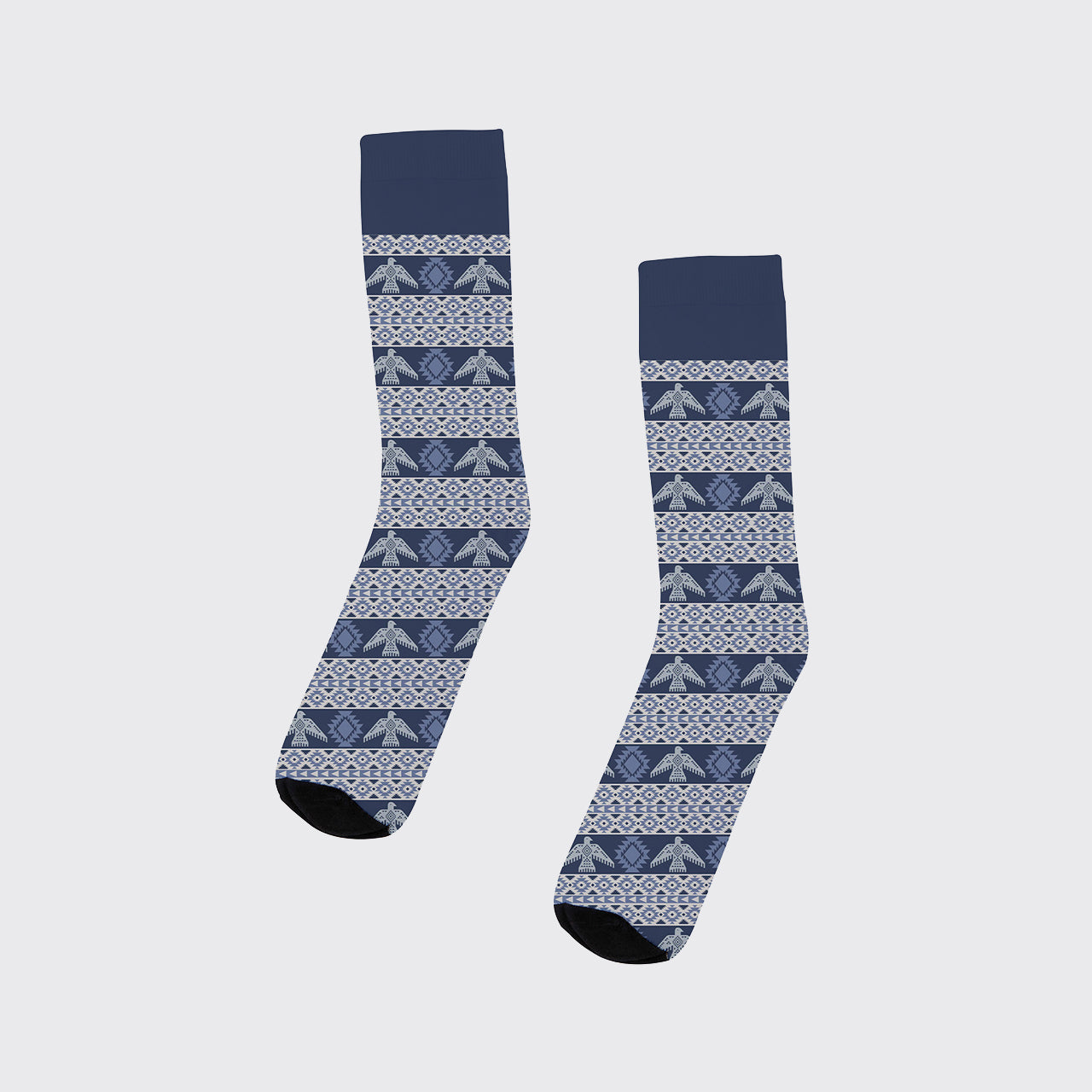 Blue Gray Pattern Printed Cotton Socks