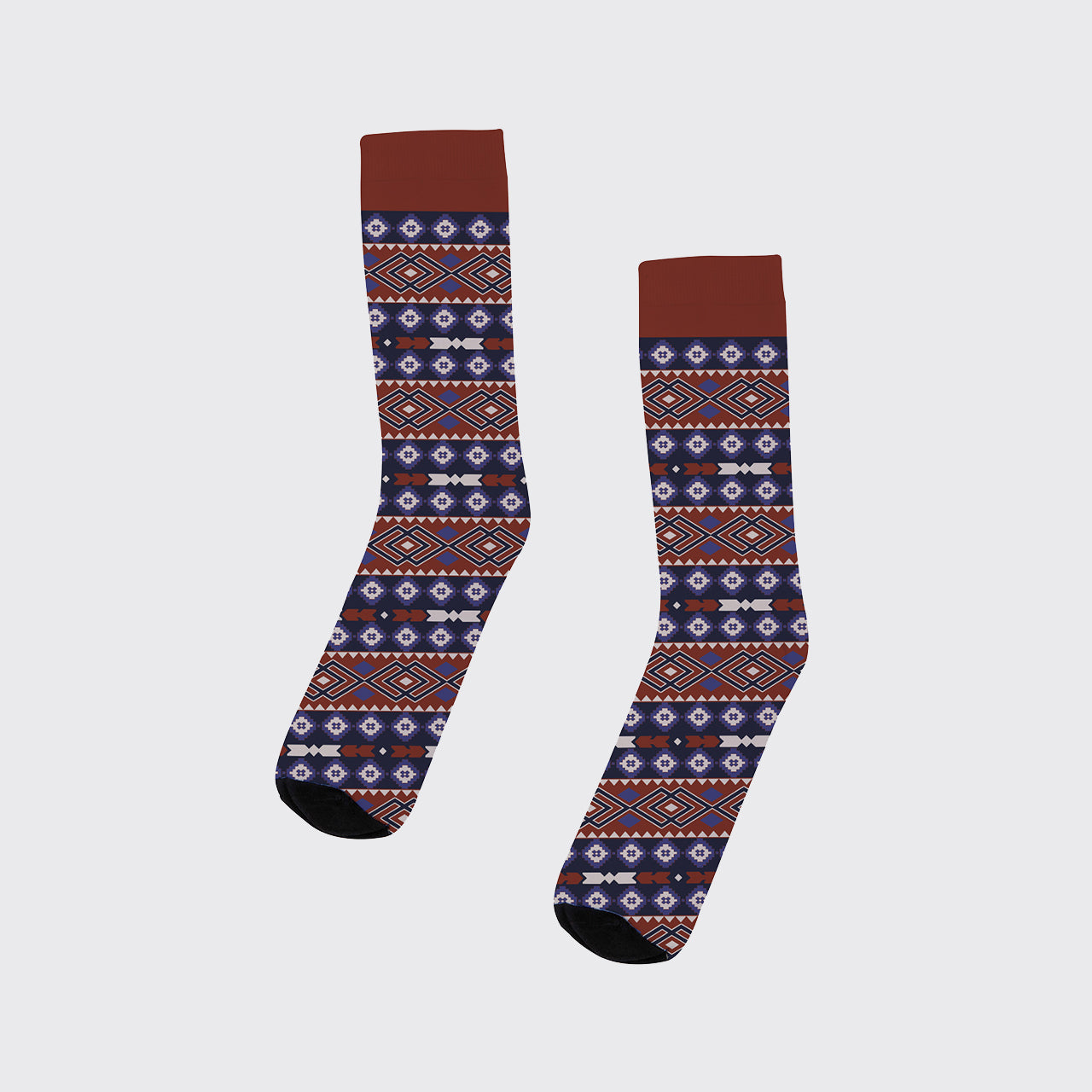 Red And Blue Pattern Printed Cotton Socks