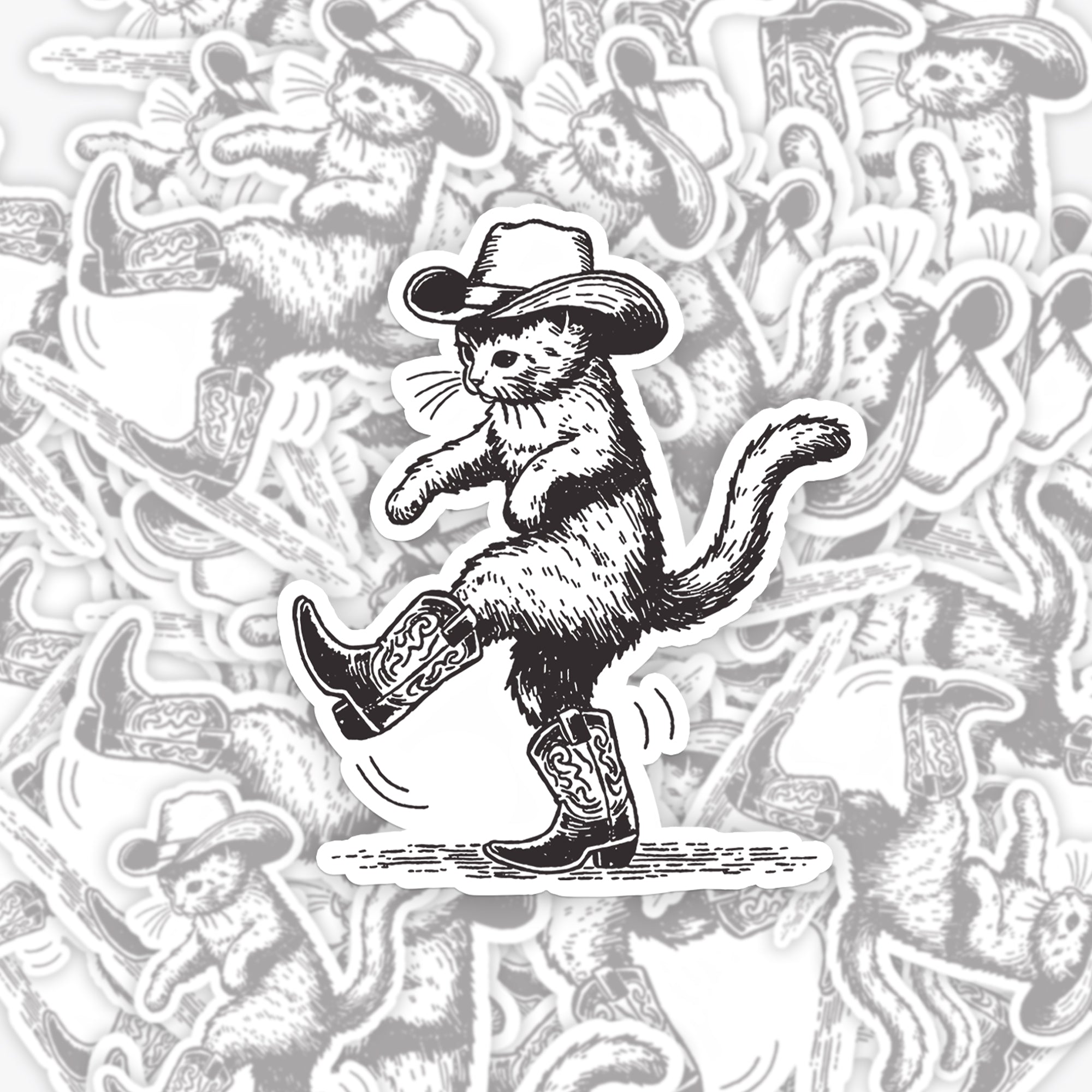 Cowboy Cat Looking for Fish Sticker