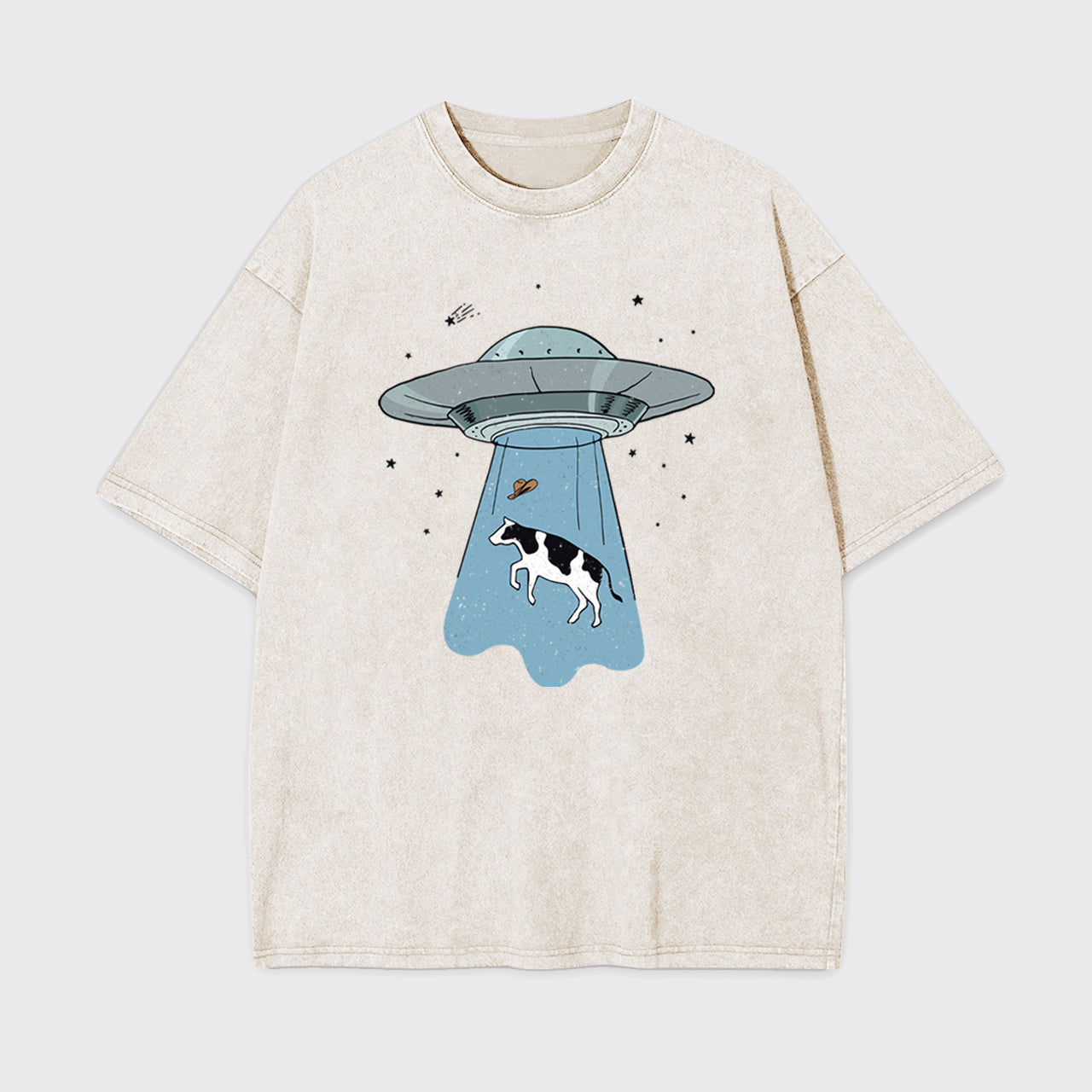 Funny UFO Alien Cow Garment-dye Tees