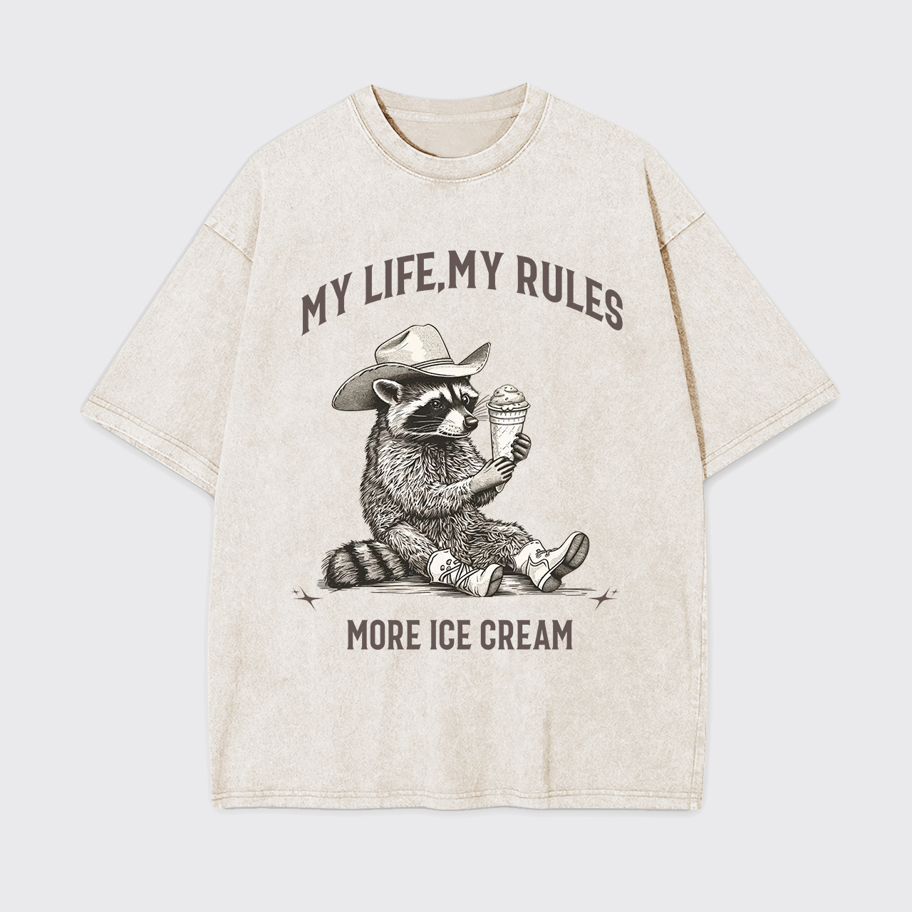 Vintage Raccoon Cowboy Ice Cream Garment-dye Tees