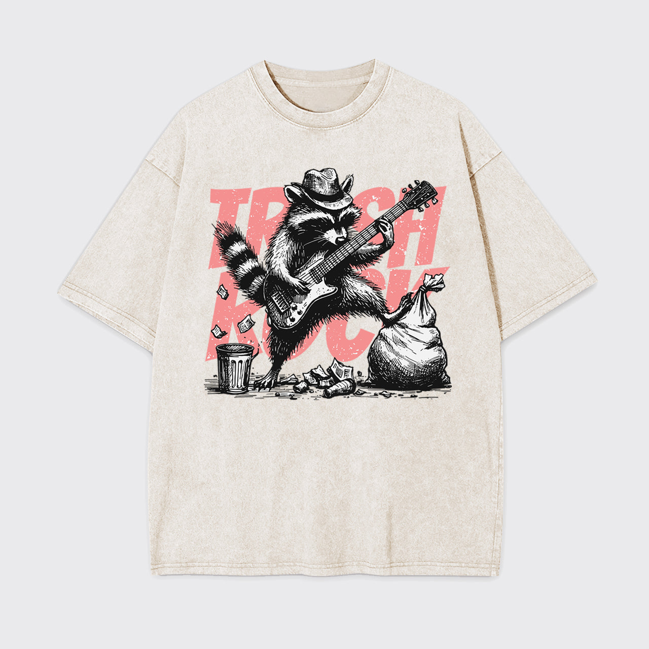 Raccoon Playing Guitar Retro Garment-dye Tees