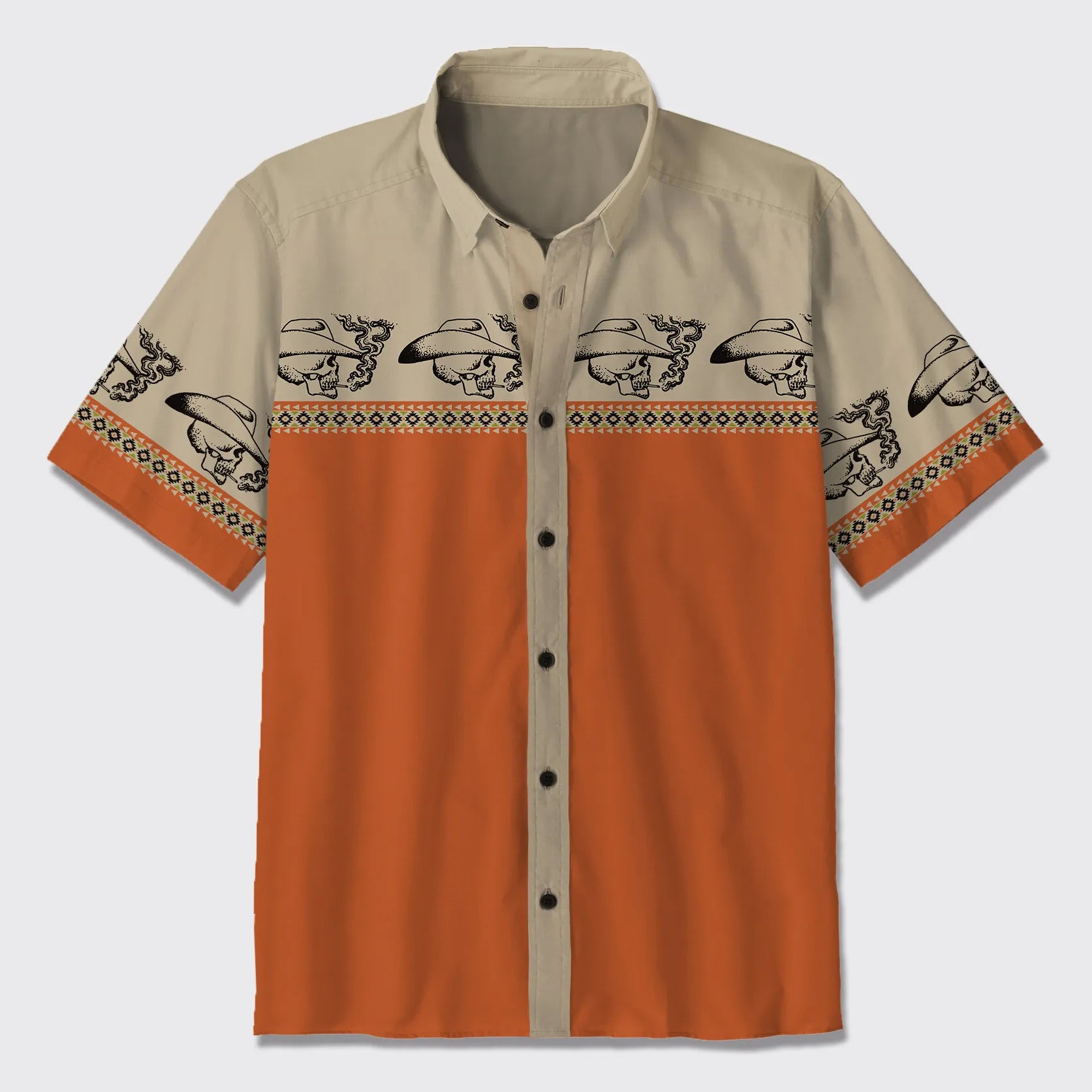 A Smoking Cowboy Skull Button Up Shirts