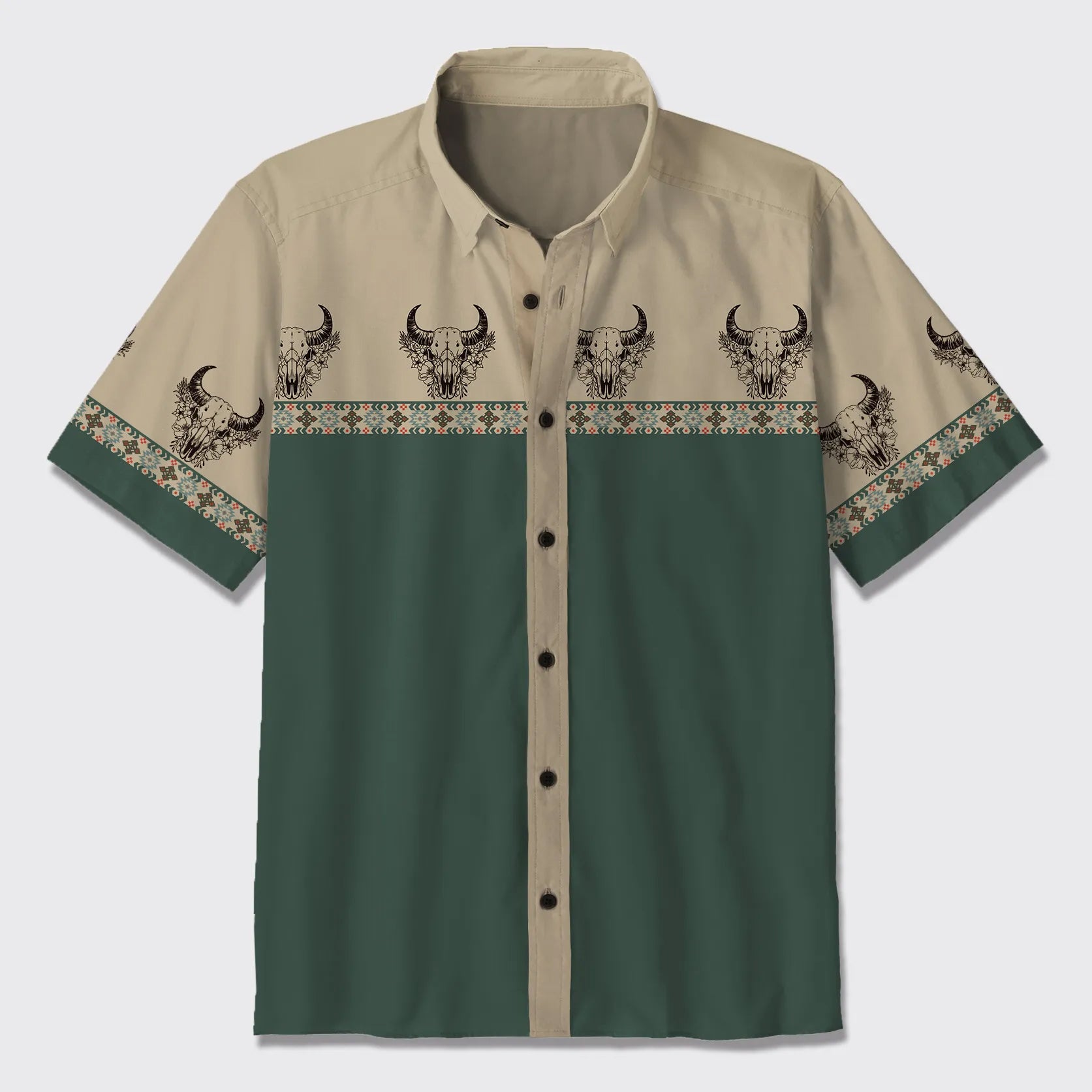 Bull Skull Pattern Button Up Shirts