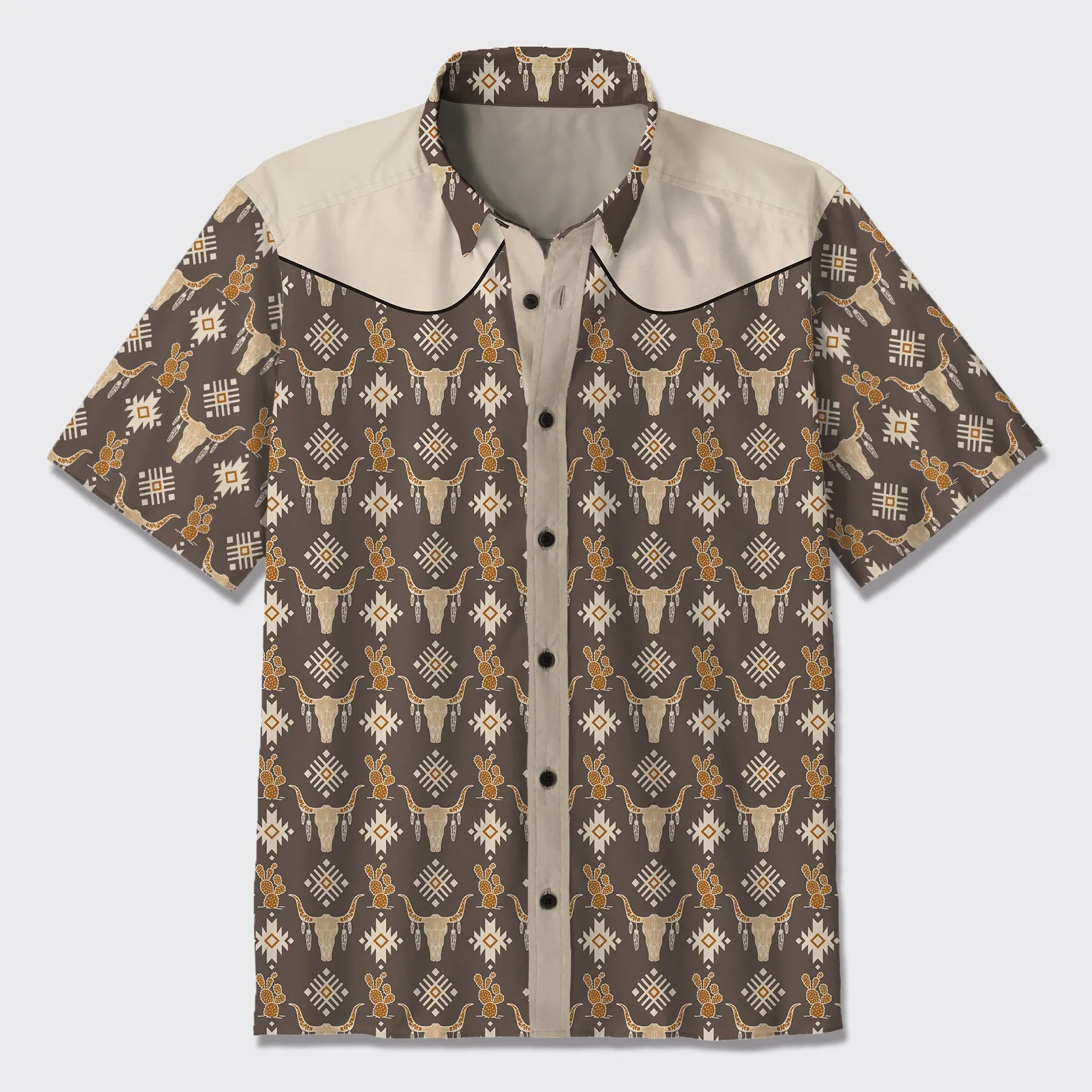 Cow Skull Feather Cactus Button Up Shirts