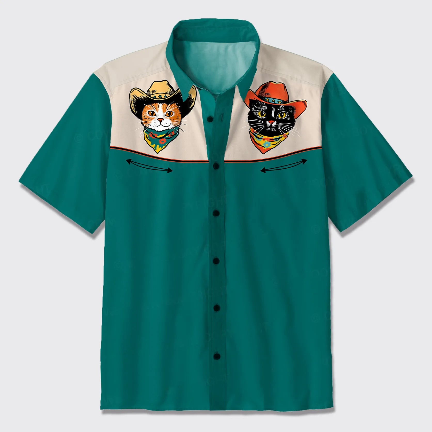 Cowboy Hat Black Cat Button Up Shirts
