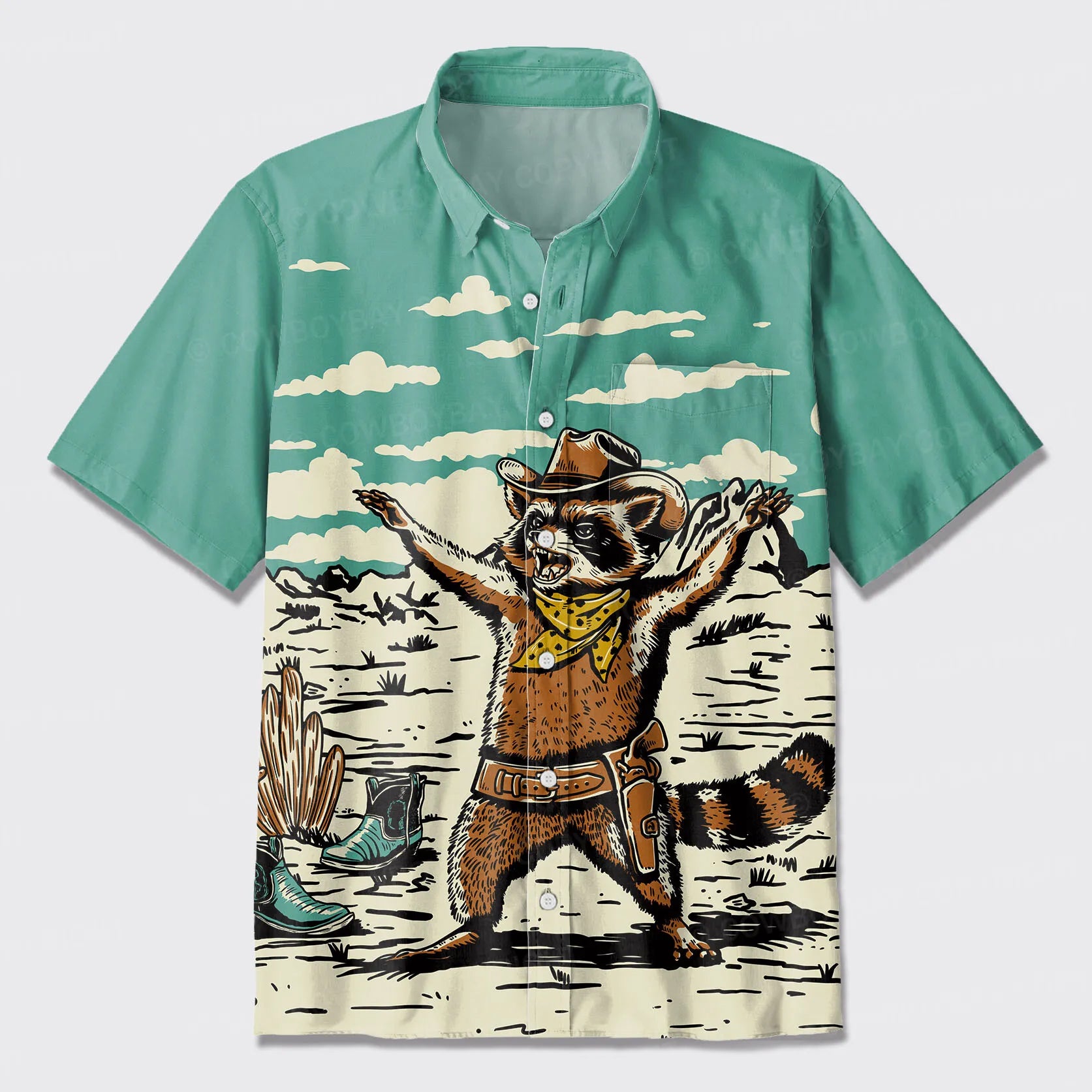 Desert Raccoon Button Up Shirts_Green