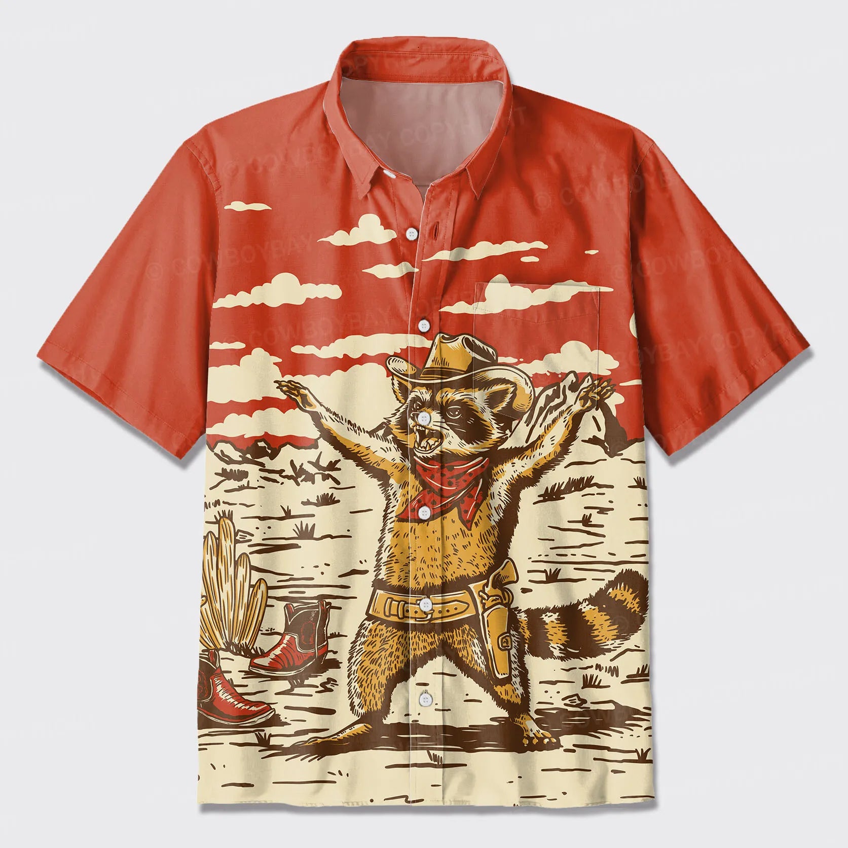 Desert Raccoon Button Up Shirts_Red