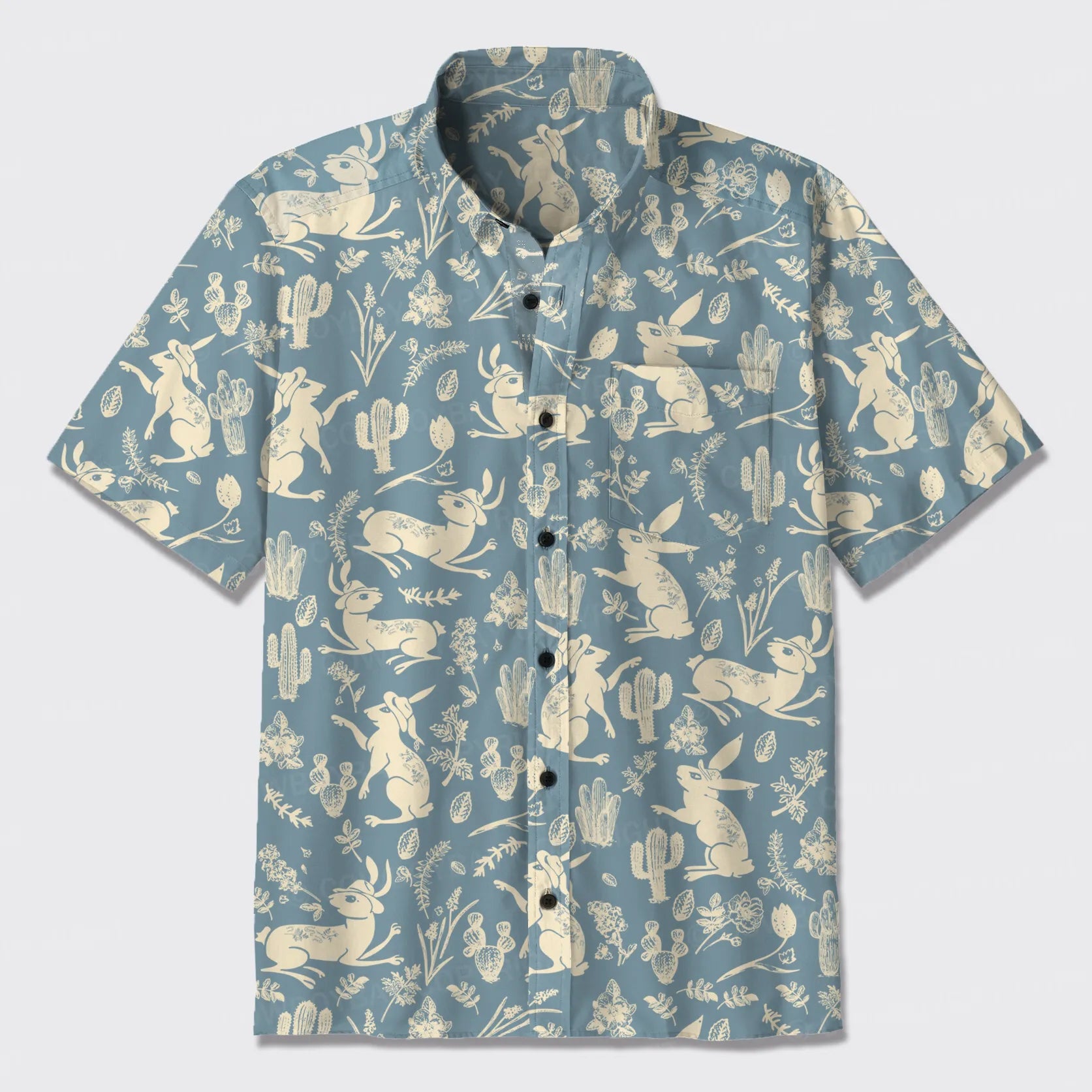 Easter Rabbit On Wheat Field Button Up Shirts