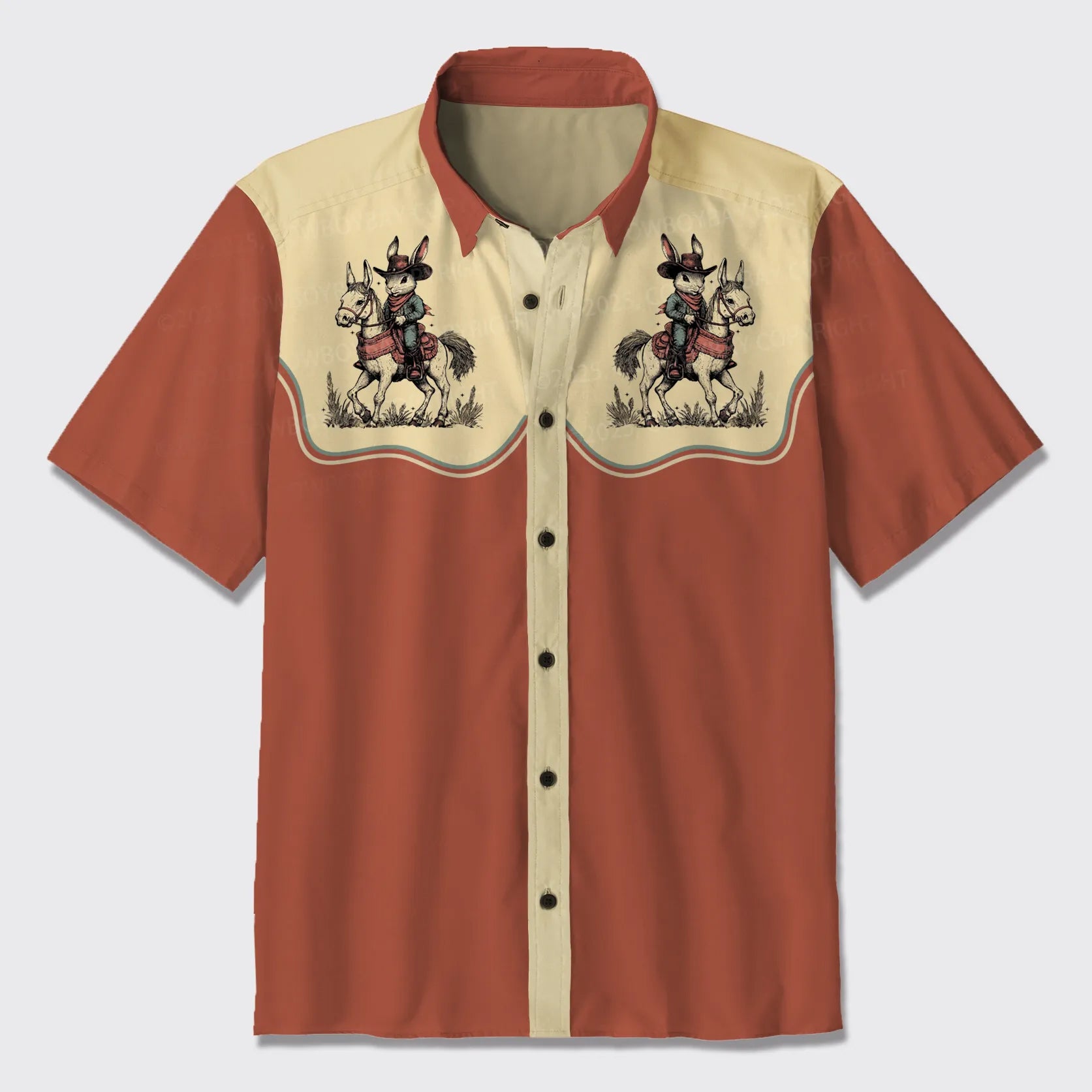 Rabbit On A Horse Button Up Shirts
