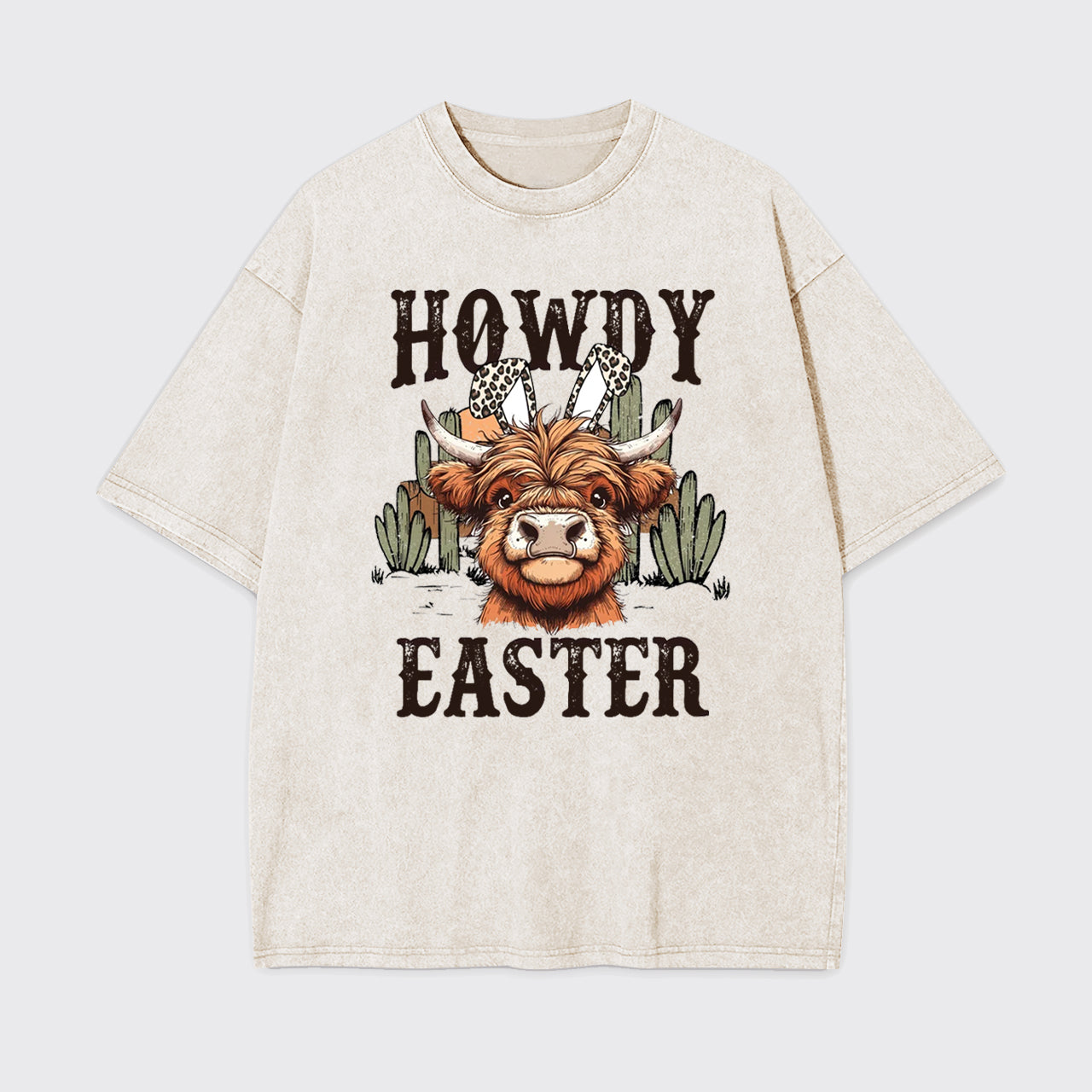 Cute Highland Cow Easter Garment-dye Tees