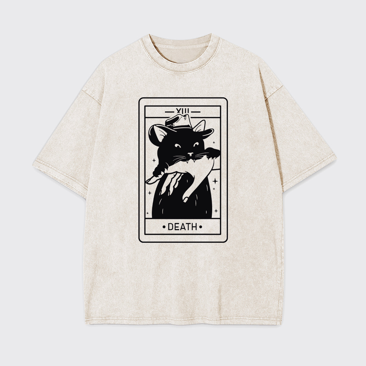 Tarot Death Witchy Cat Garment-dye Tees