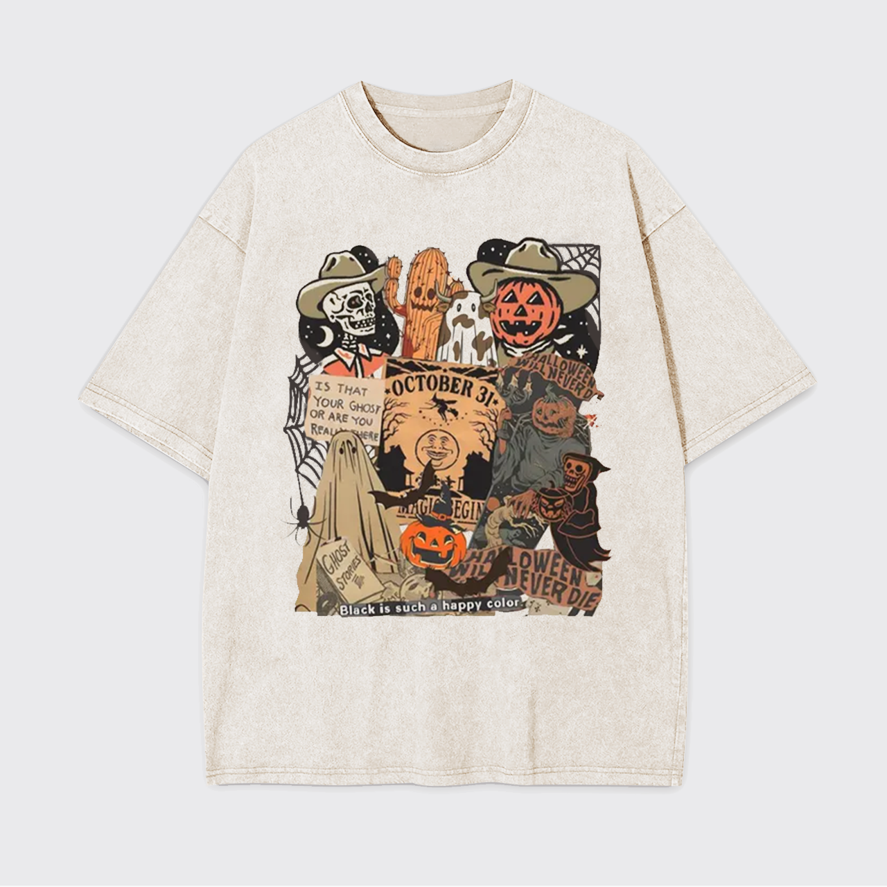 Western Halloween Spooky Skull  Garment-dye Tees