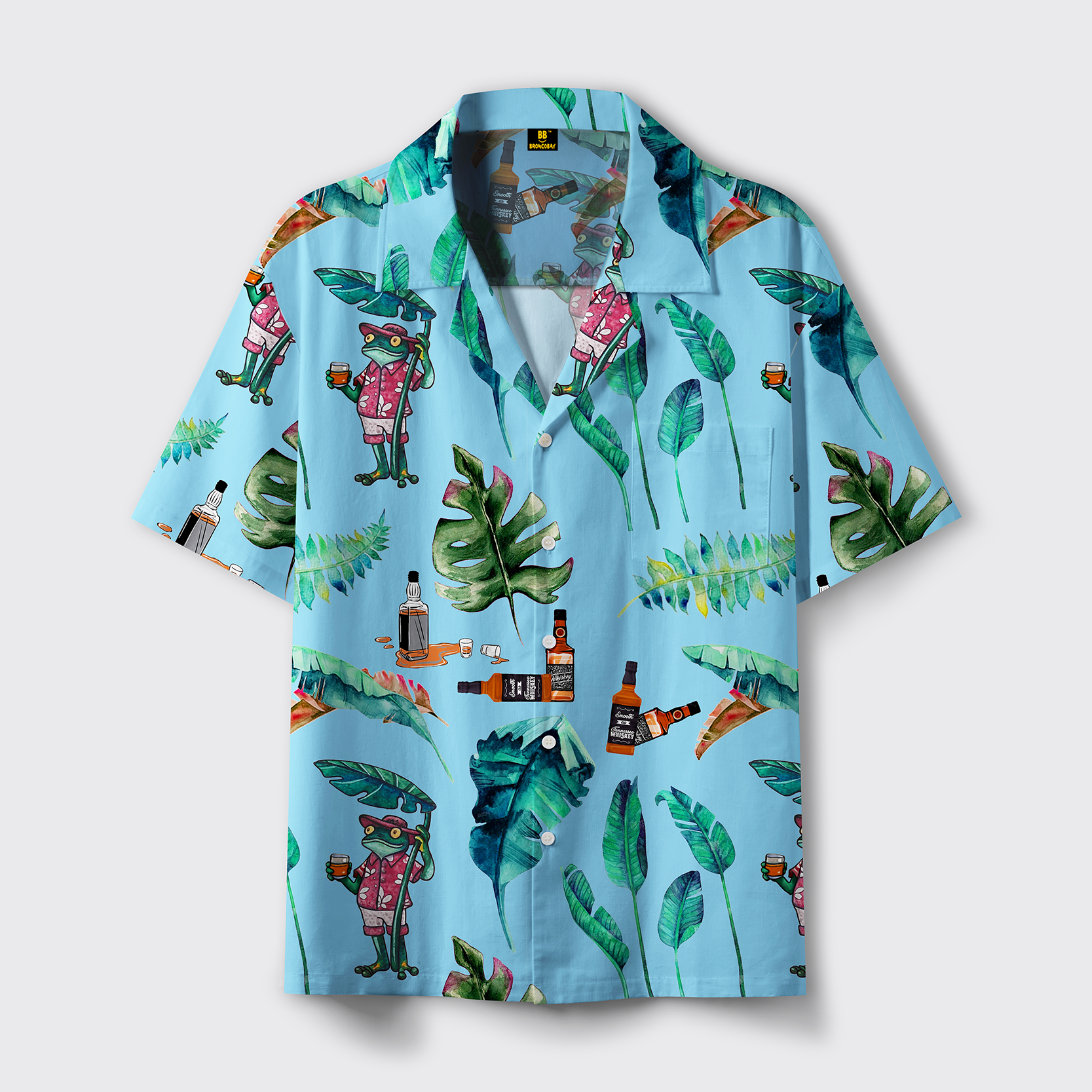 Fun Frogs And Tropical Plant Prints Hawaiian Shirt