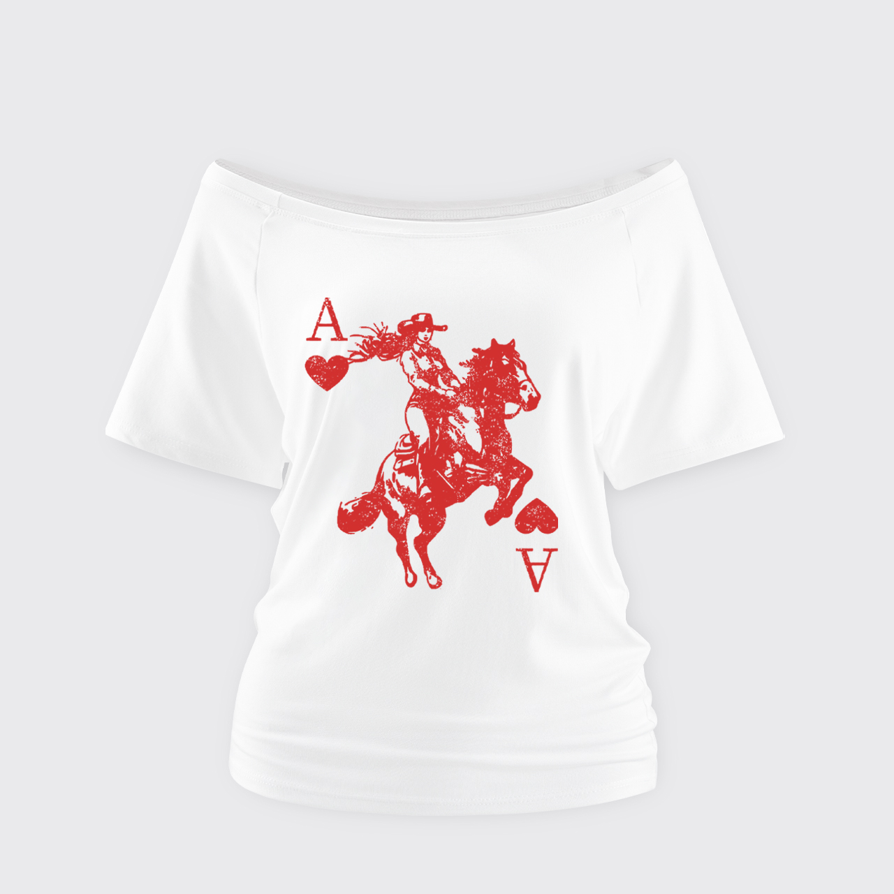 Heart Playing Card Cowgirl Off Shoulder Top