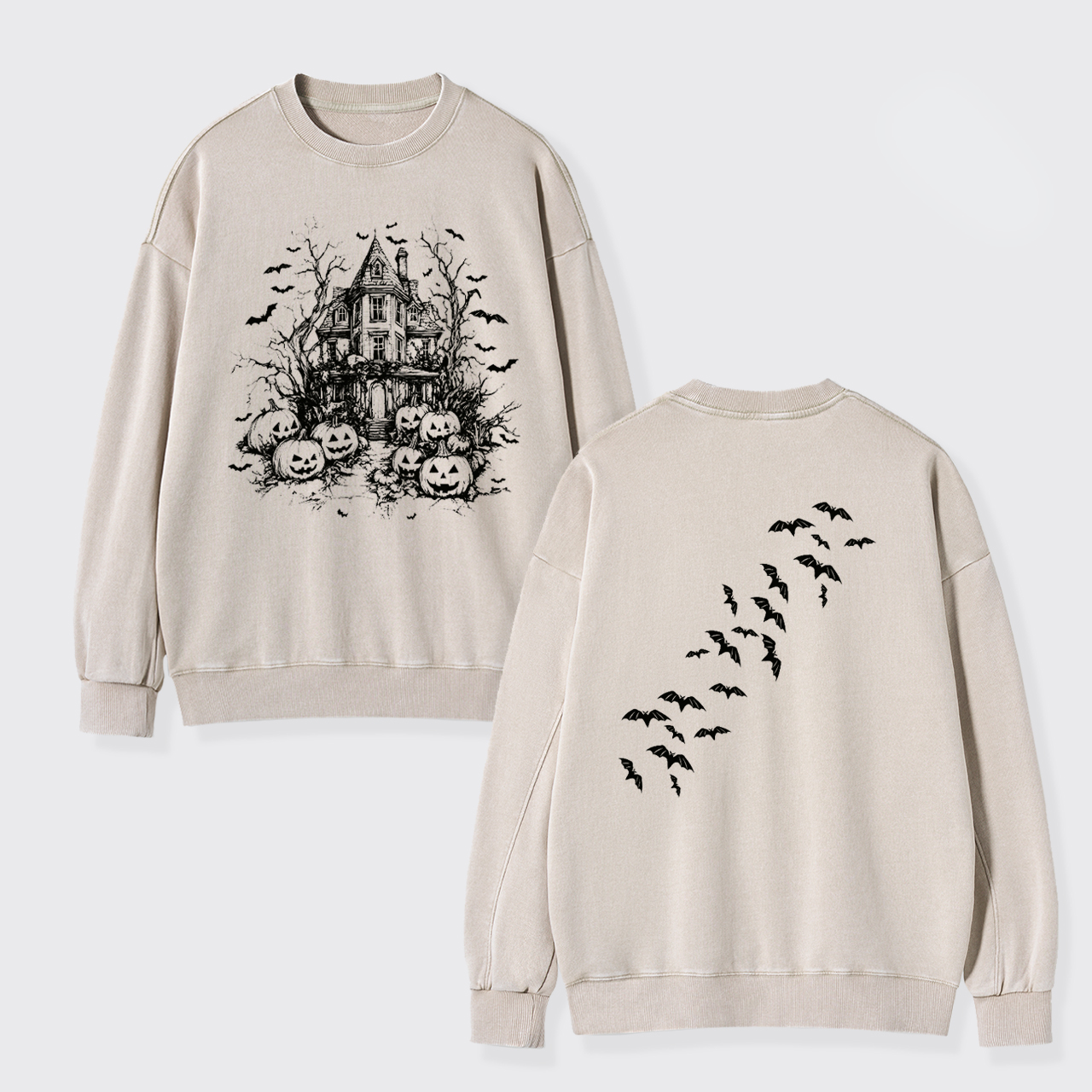 Vintage Haunted House Halloween Washed Sweatshirts