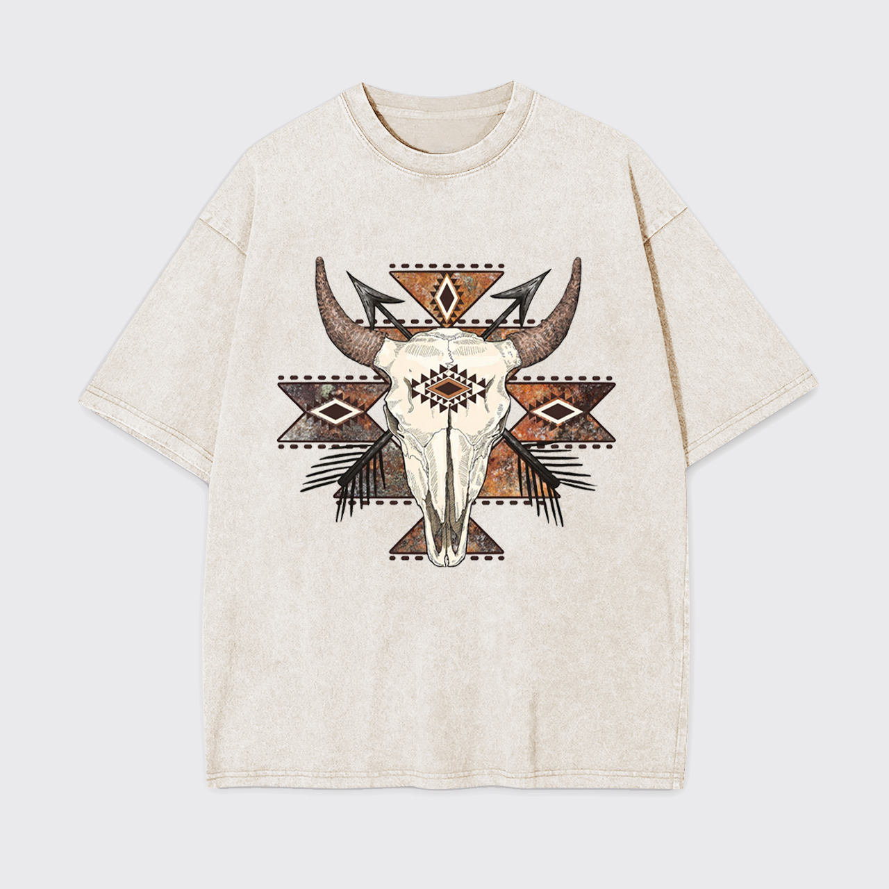 Rustic Aztec Cow Skull Garment-dye Tees