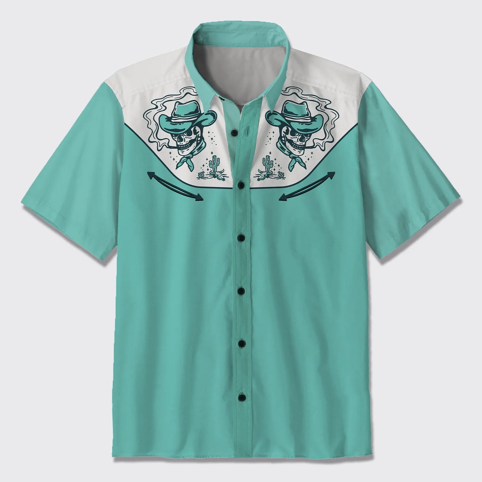 Skeleton Cowboy Smoking Button Up Shirts_4
