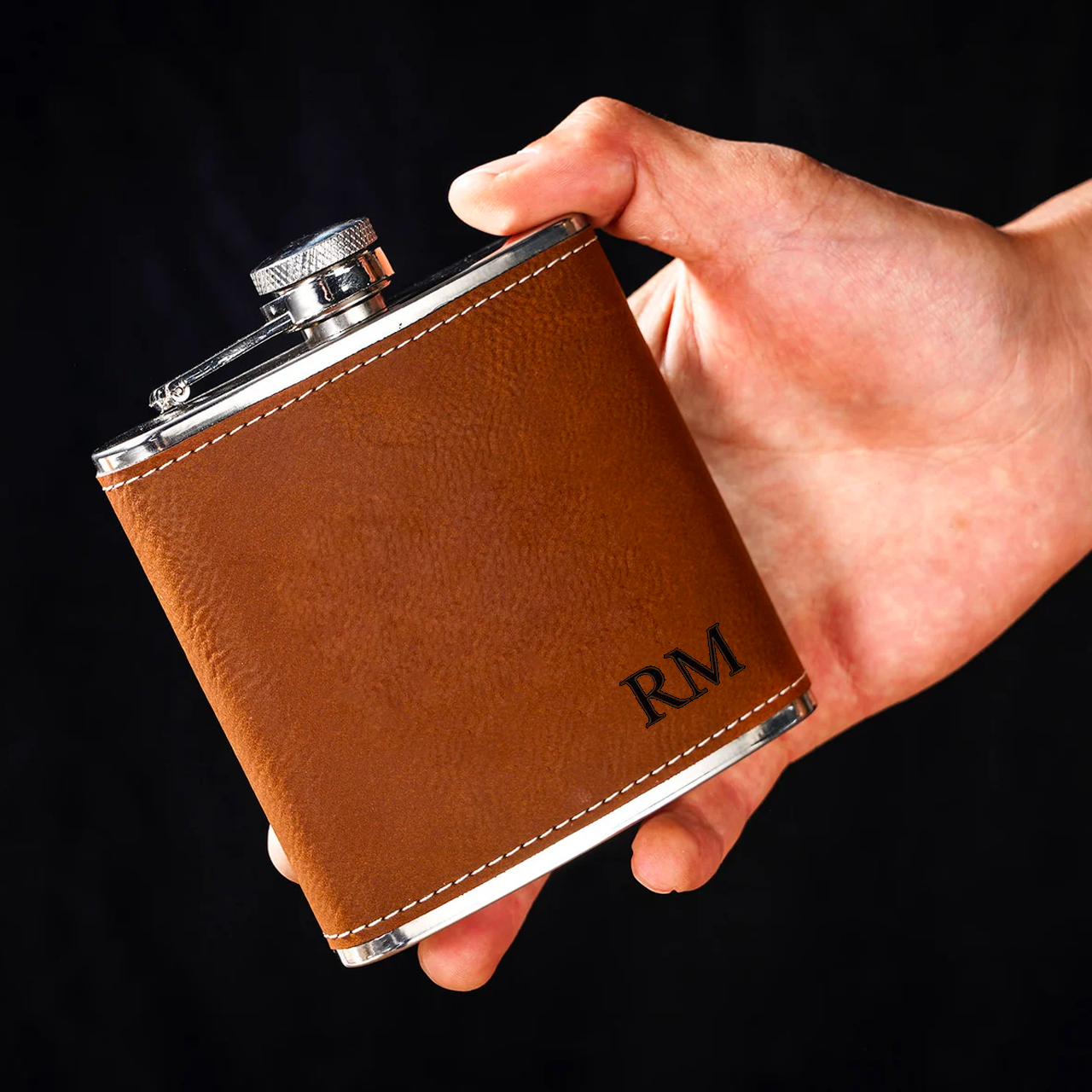 Personalized Monogrammed Laser Engraved Leather Flask
