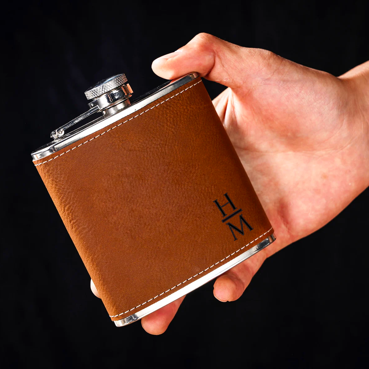 Personalized Monogrammed Engraved Leather Flask