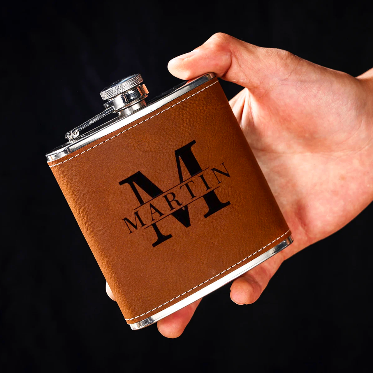 Personalized Name Engraved Leather Flask