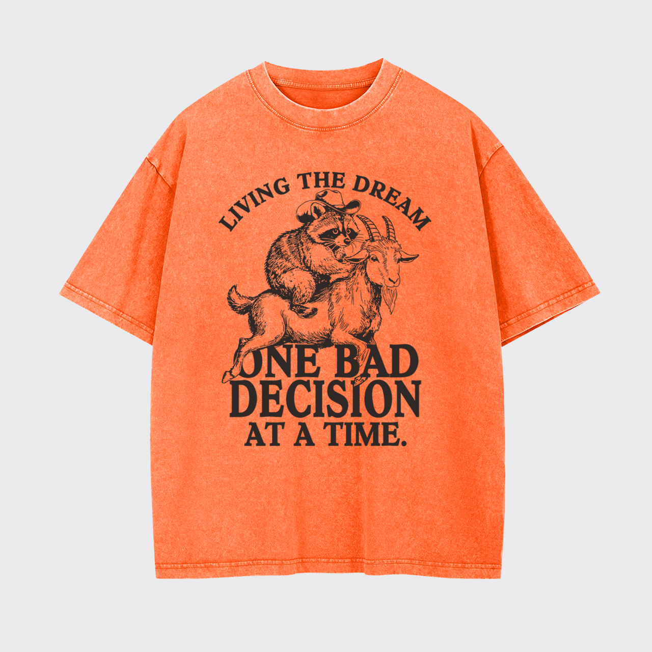Raccoon Riding Goat Living The Dream Garment-dye Tees