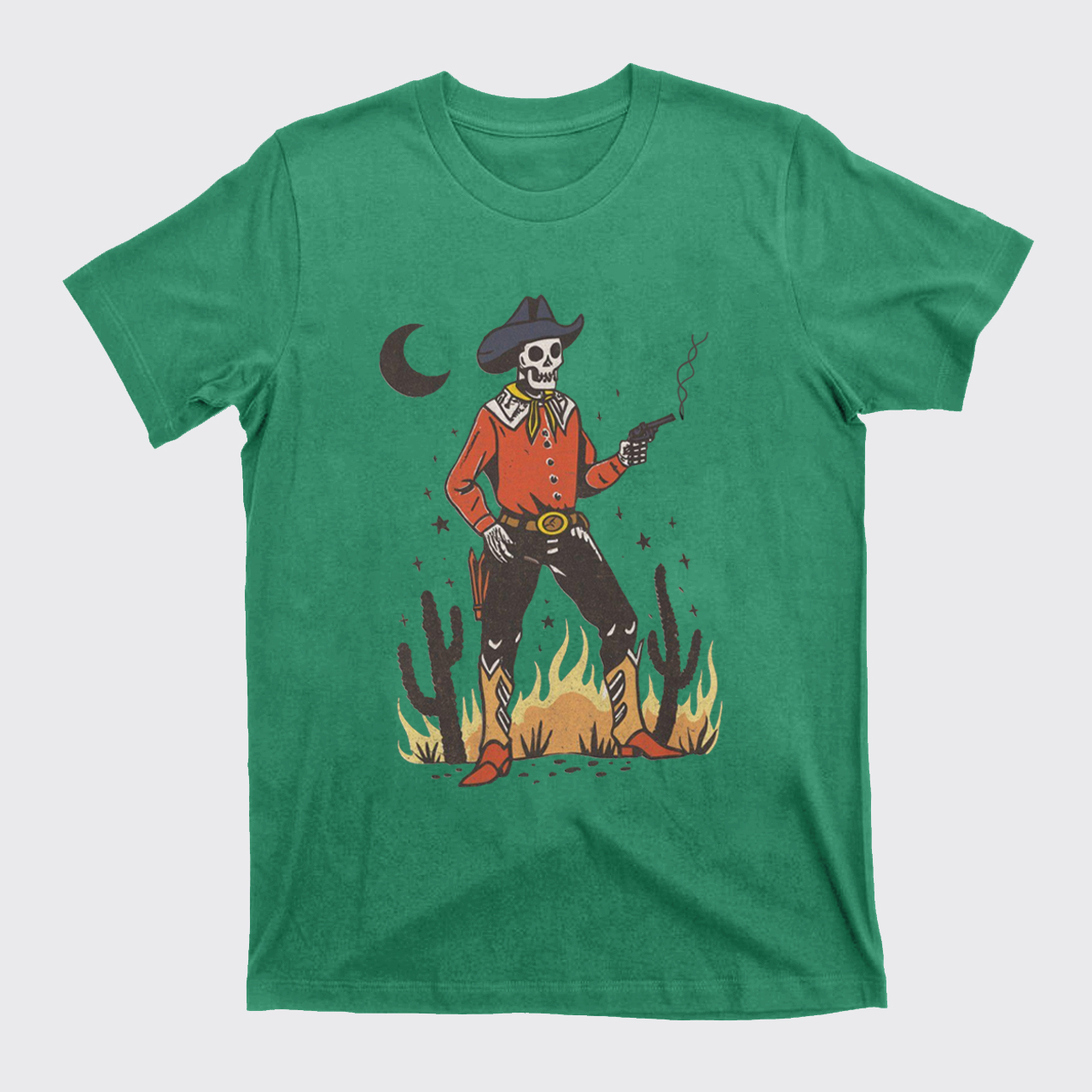 Skeleton Western Halloween Retro Desert T-Shirts