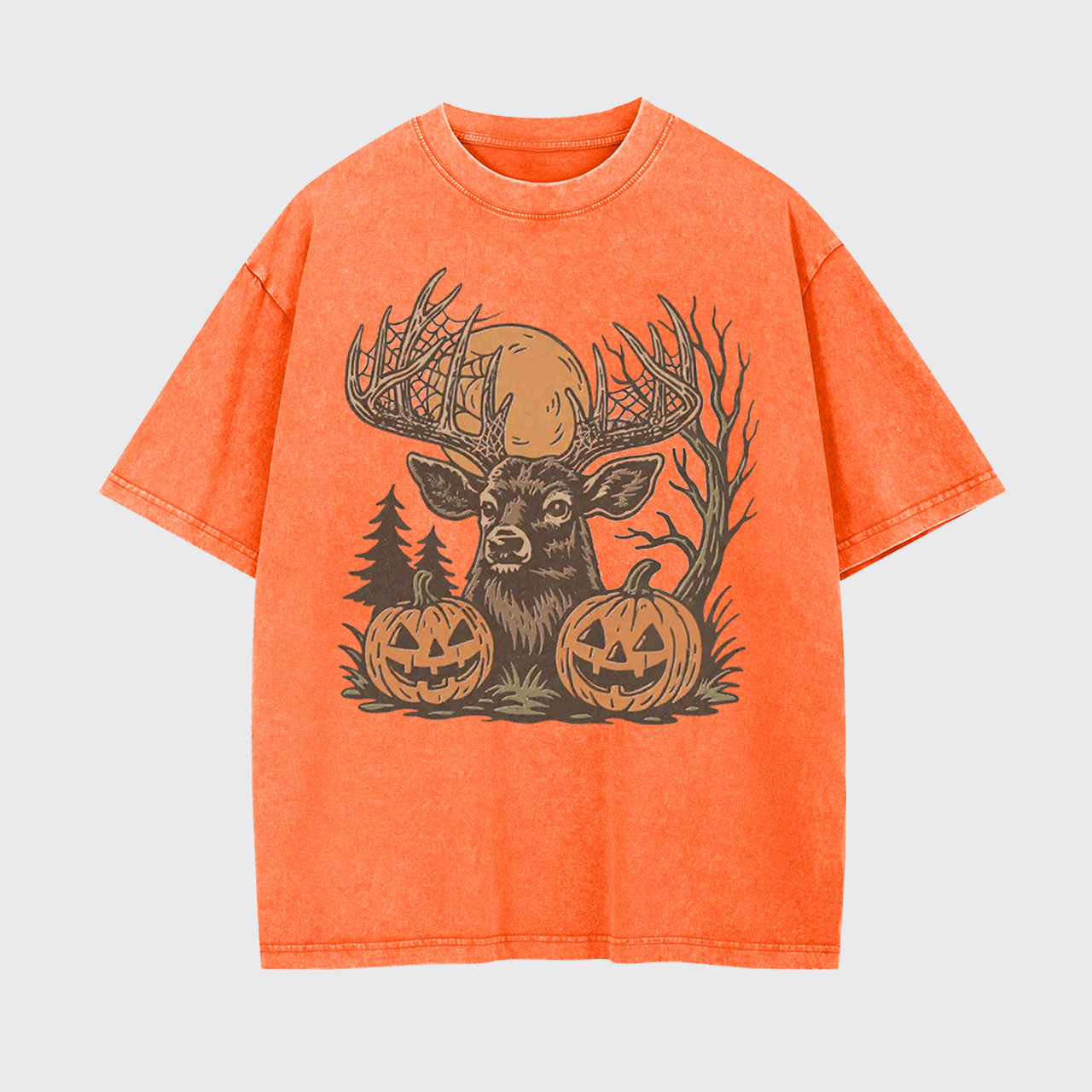 Spooky Forest Buck With Pumpkins Garment-dye Tees