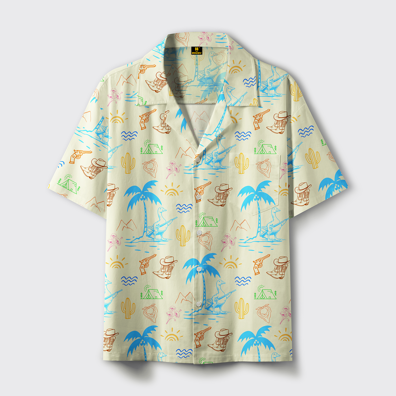 Seaside Cowboy Style Print Hawaiian Shirt
