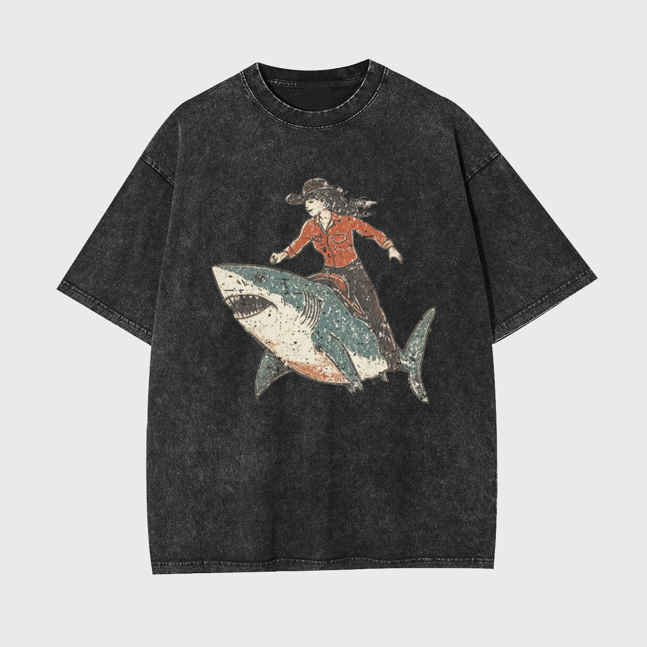Cowgirl Riding Shark Garment-dye Tees