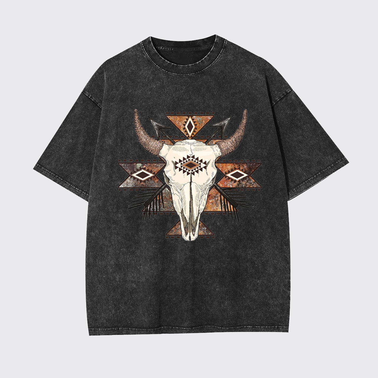 Rustic Aztec Cow Skull Garment-dye Tees