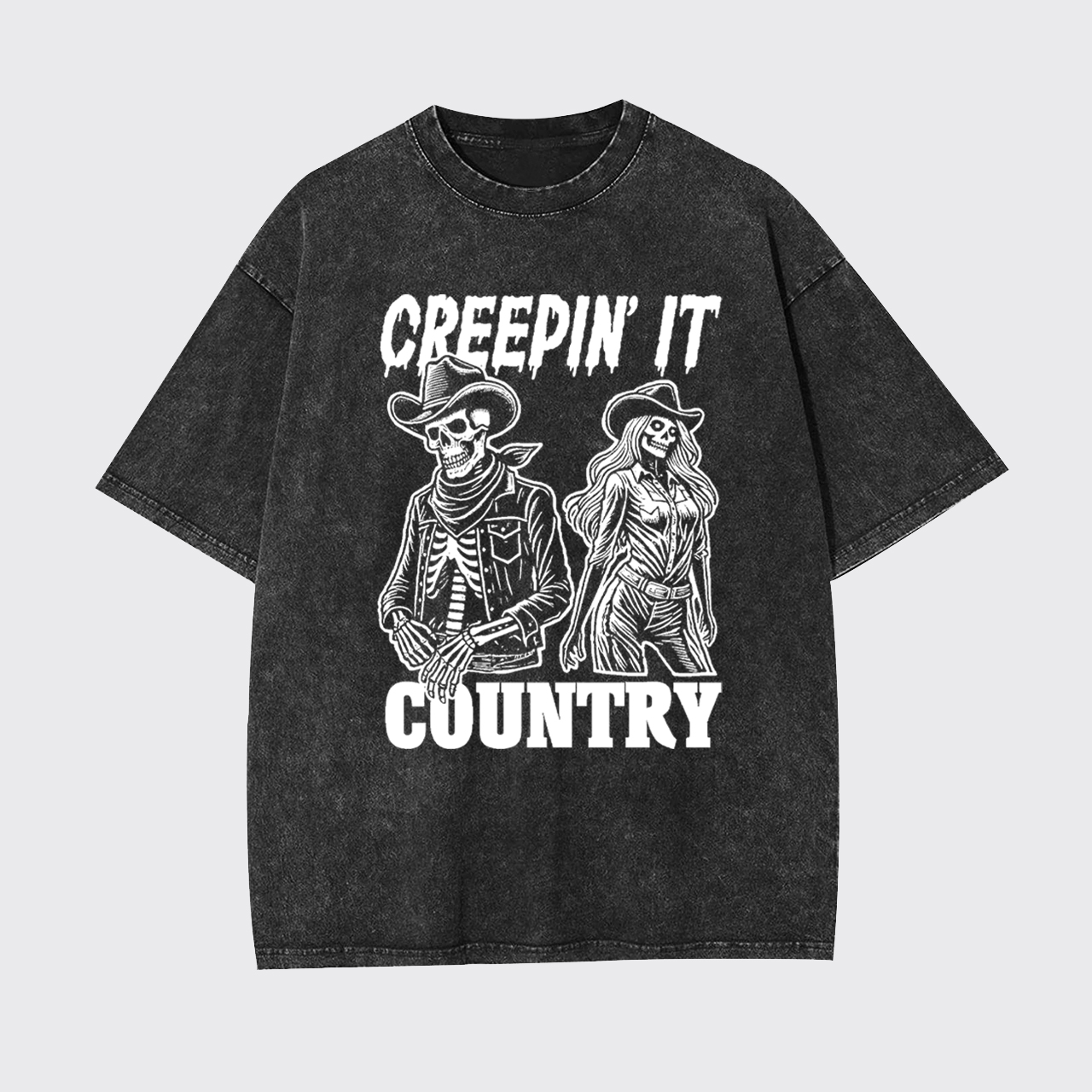 Creepin' It Cowboy Skeleton Cowgirl Ghost Garment-dye Tees