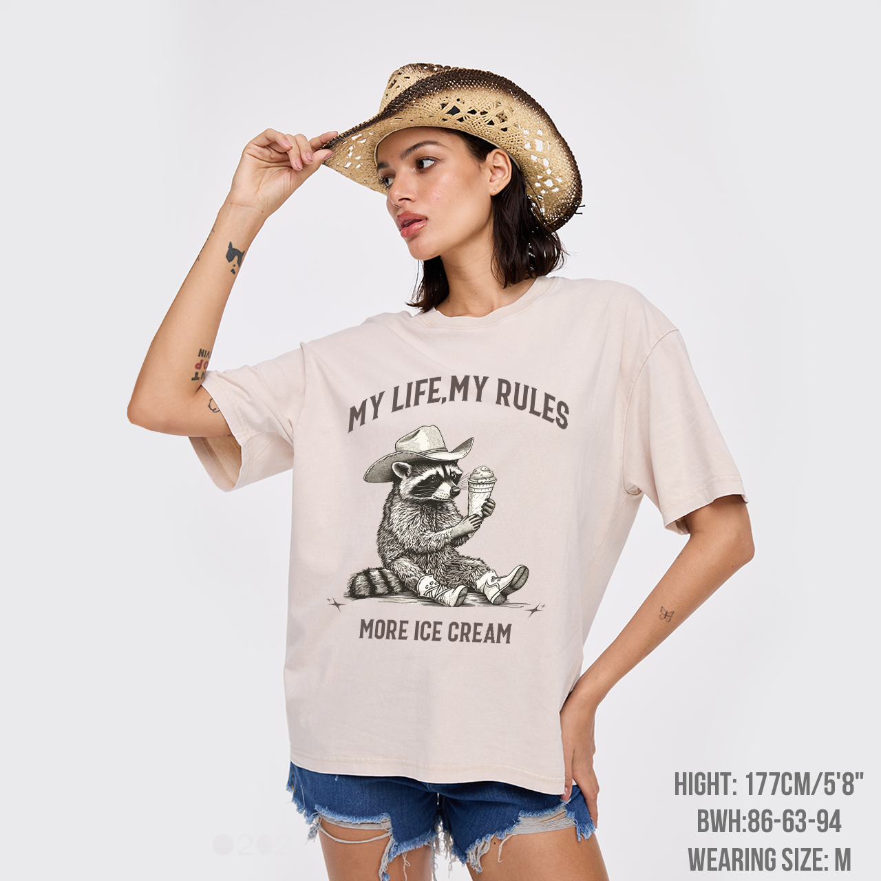 Vintage Raccoon Cowboy Ice Cream Garment-dye Tees