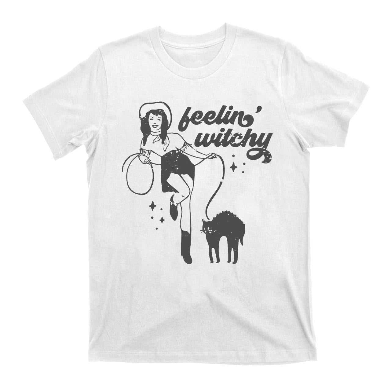 Feeling Witchy Cowgirl Cat Halloween T-Shirts