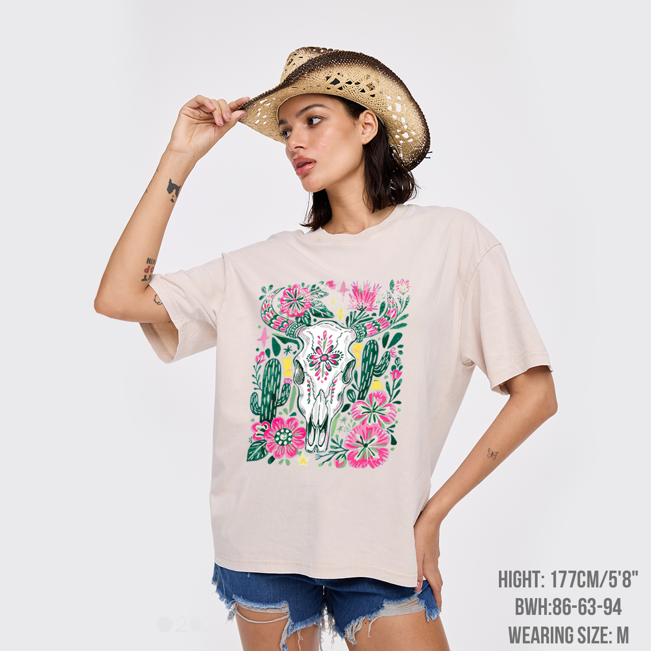 Western Floral Cow Skull Garment-dye Tees