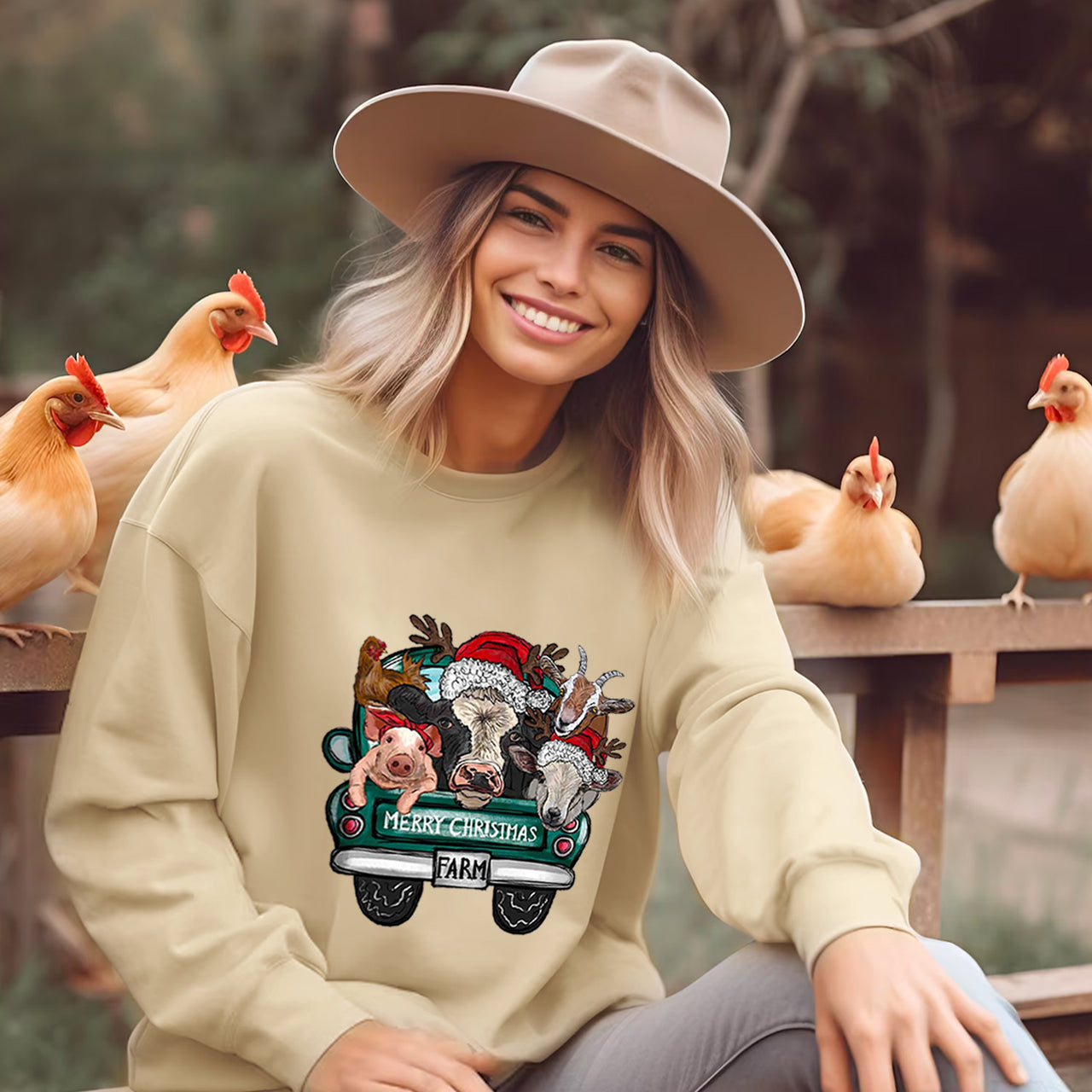 Attend a Christmas party with three farm pets Sweatshirt