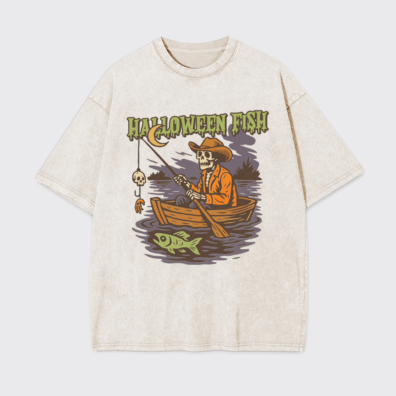 Halloween Fishing Ghost Bait Skeleton Garment-dye Tees
