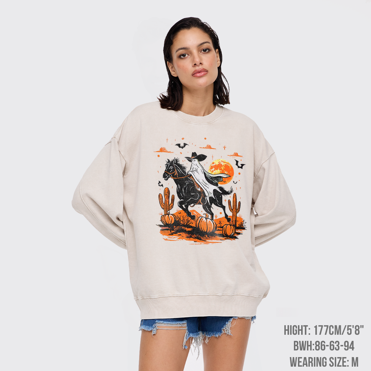 Retro Halloween Ghost Rider Washed Sweatshirts